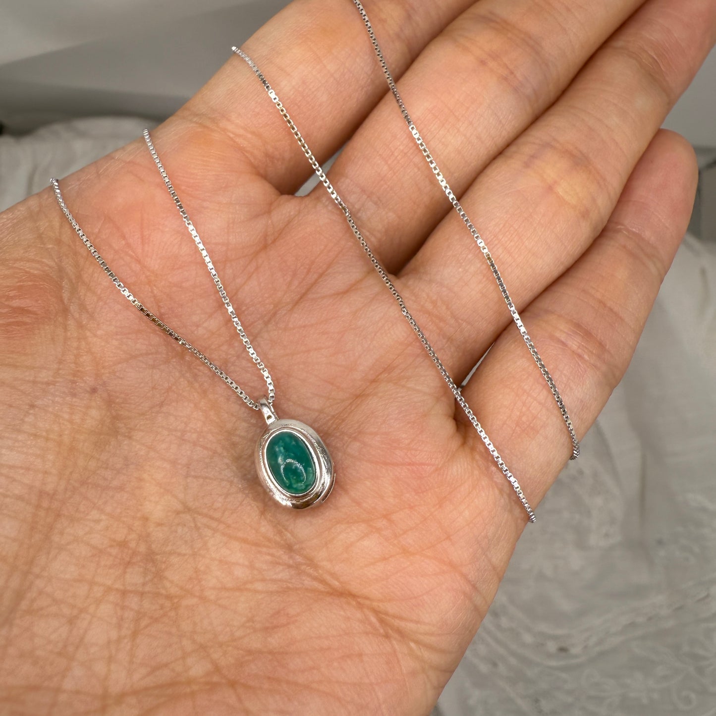 925 Sterling Silver Necklace 6x4mm Oval Blue Natural Turquoise Gemstone Cute Pendant Bridal Women Jewelry Gift