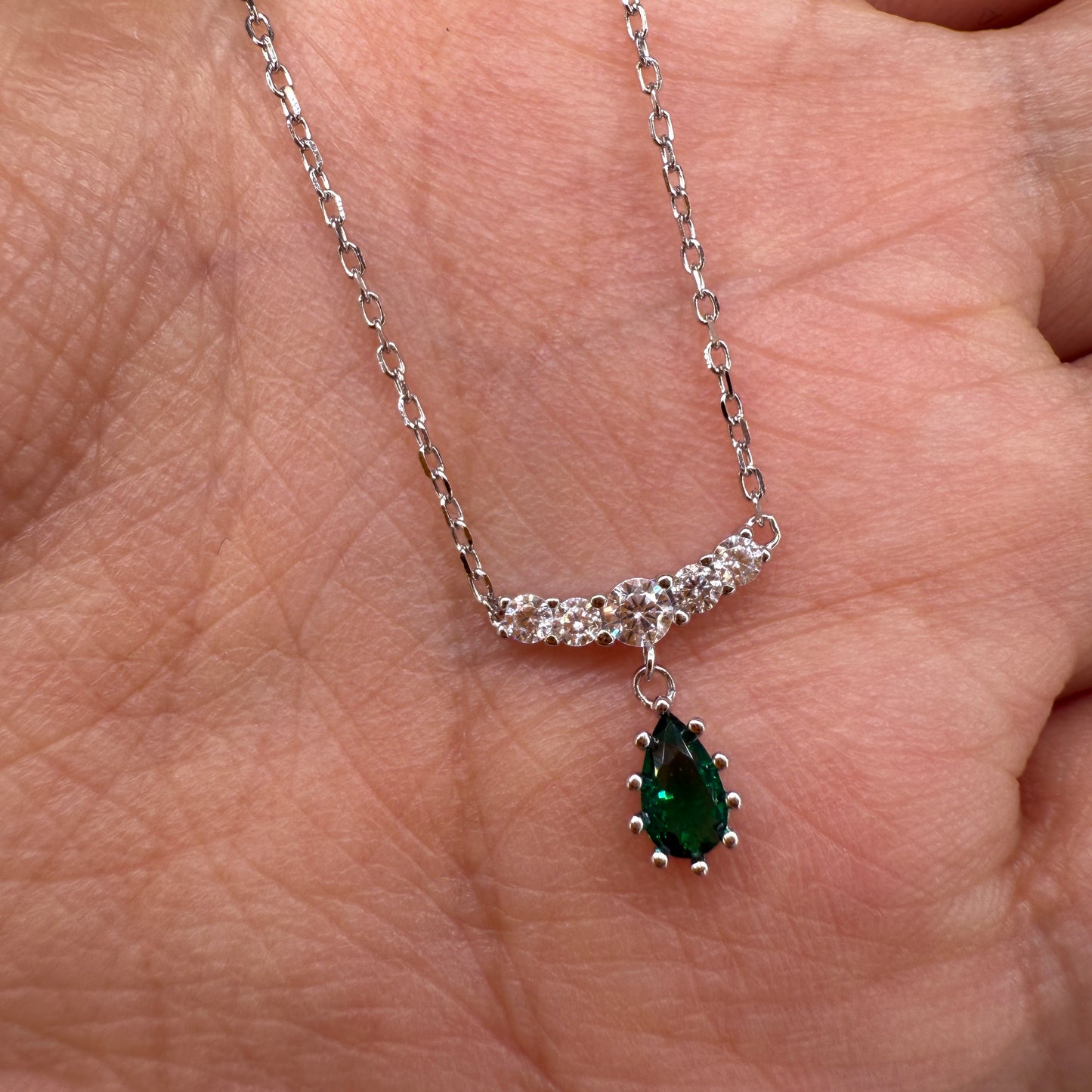 925 Sterling Silver Necklace 5x3mm Green Natural Emerald Gemstone Zircon Teardrop Women Jewelry Gift