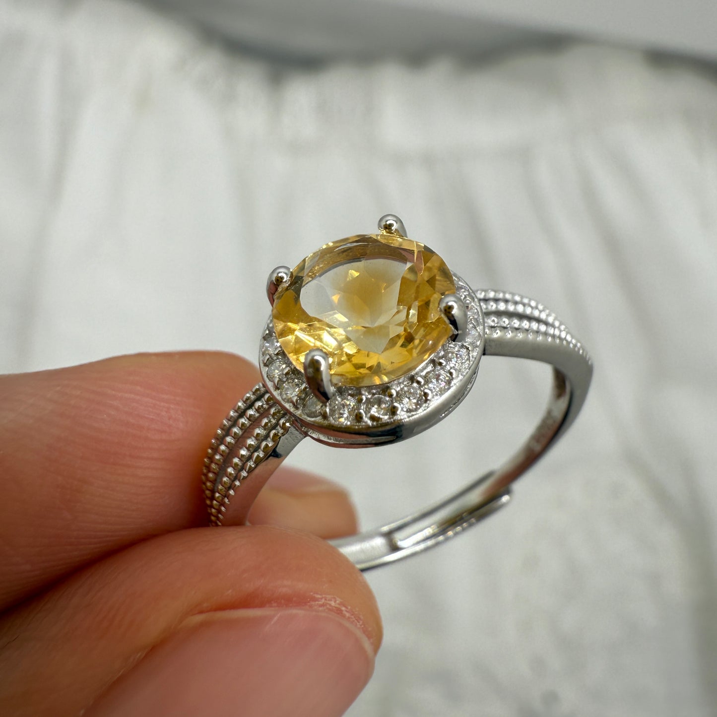925 Sterling Silver Ring 7mm Yellow Round Natural Citrine Gemstone Zircon Women Bridal Jewelry Gift