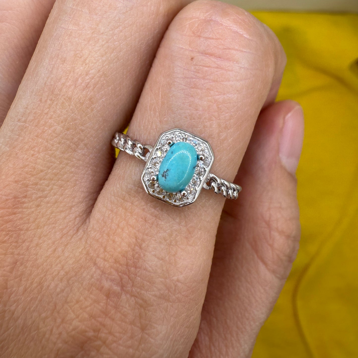 925 Sterling Silver Ring 5x3mm Blue Square Natural Turquoise Gemstone Zircon Women Bridal Jewelry Gift