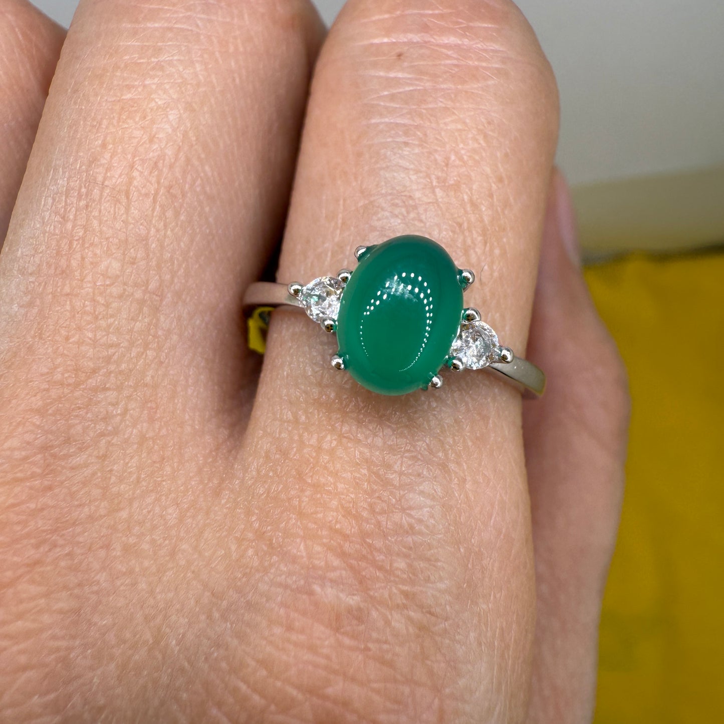 925 Sterling Silver Ring Oval 8x6mm Green Oval Natural Emerald Gemstone Zircon Women Gift