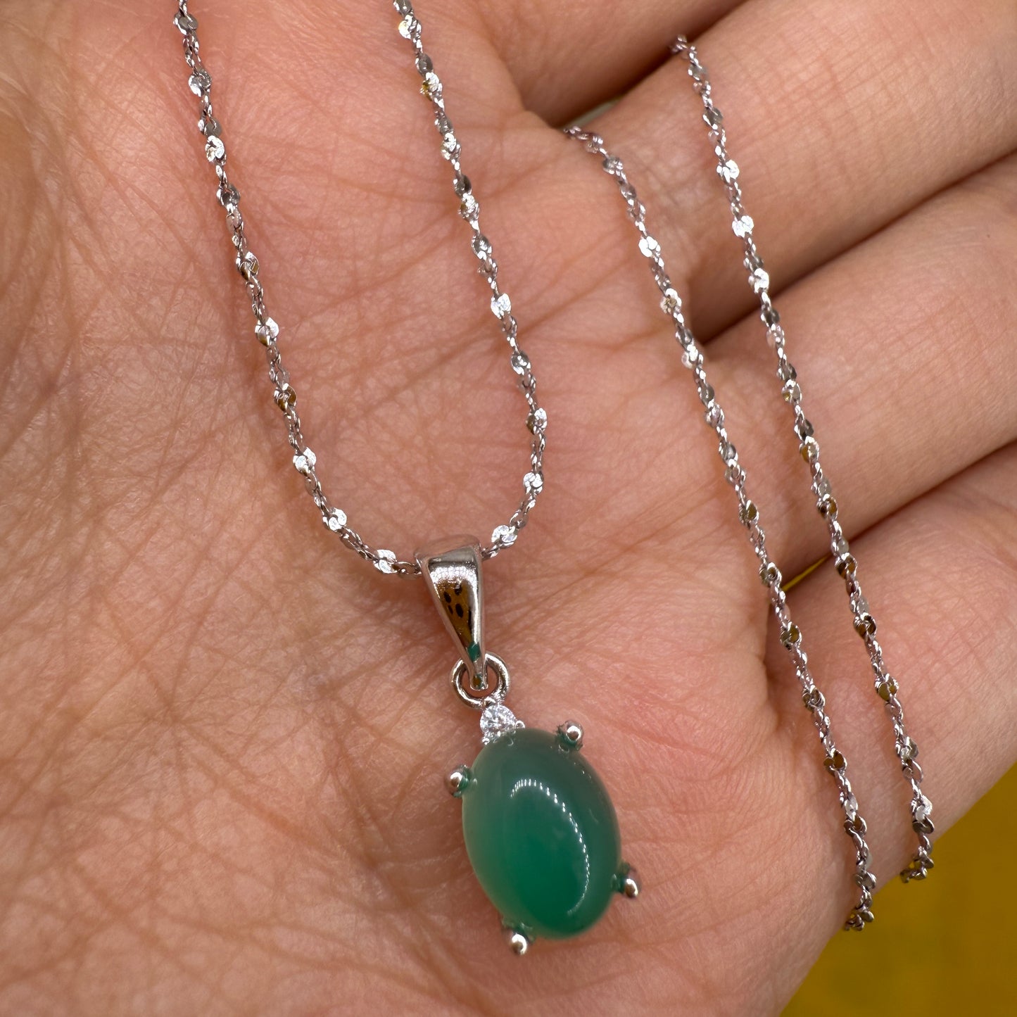 925 Sterling Silver Necklace 8x6mm Green Natural Emerald Gemstone Zircon Pendant with Chain Jewelry