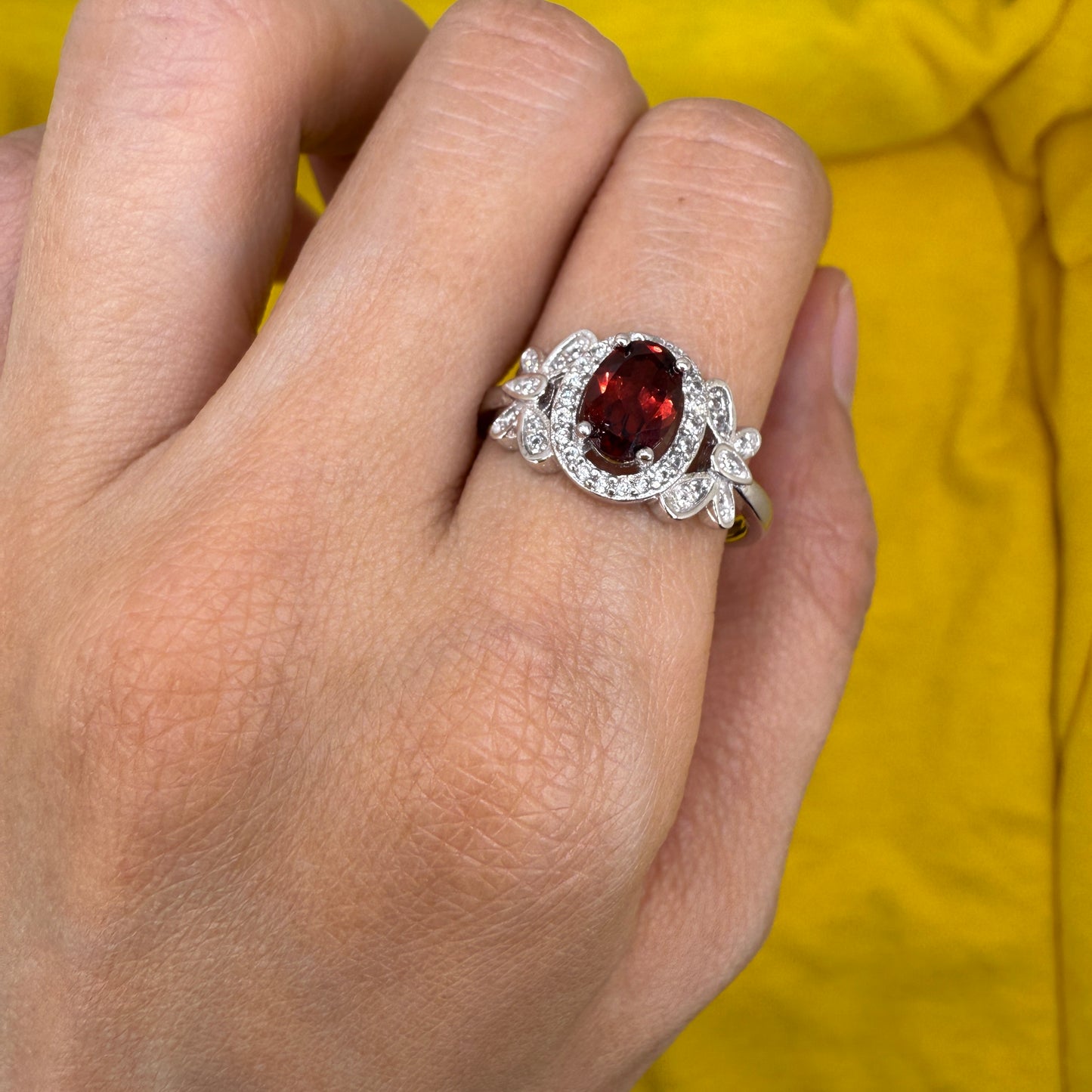 925 Sterling Silver Ring Oval 7x5mm Red Natural Rhodolite Garnet Gemstone Zircon Butterfly Women Bridal Jewelry Gift for Her, Mother
