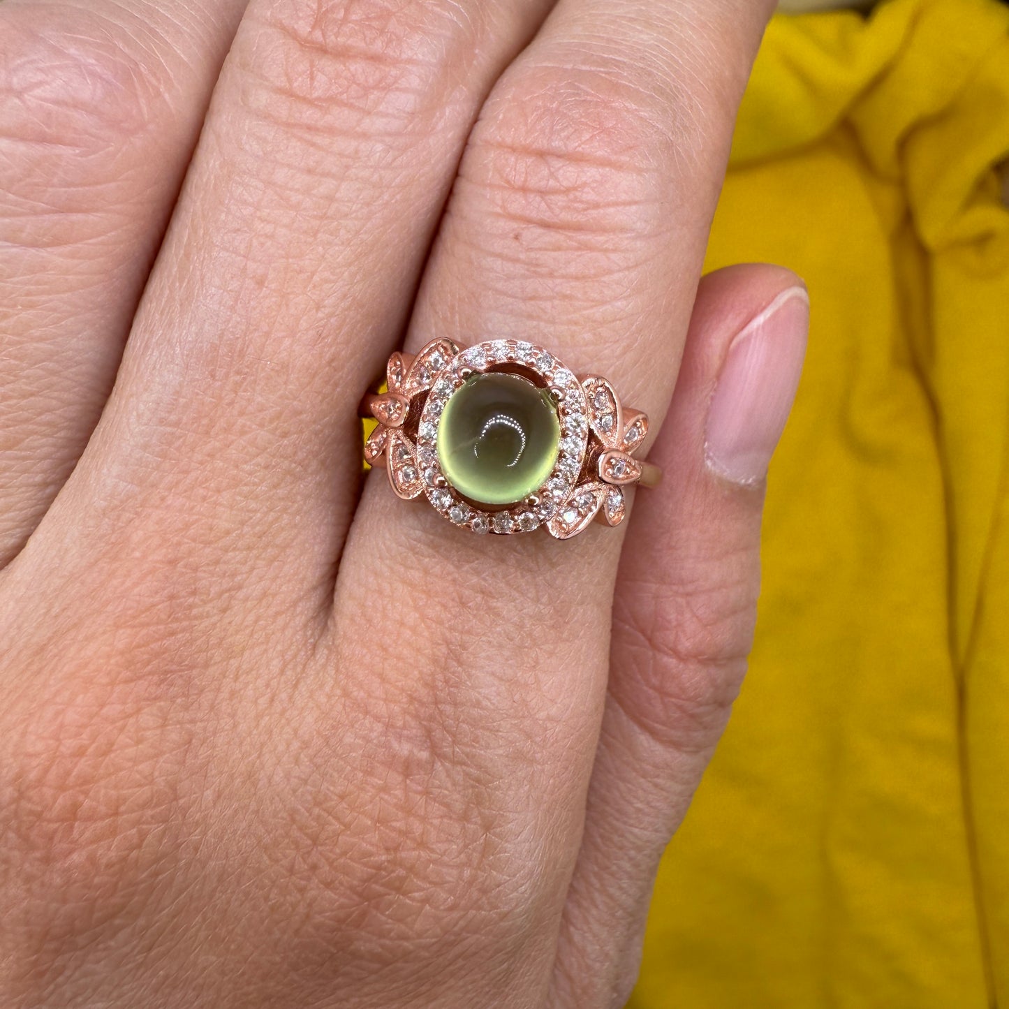 925 Sterling Silver Ring Oval 7x5mm Green Natural Prehnite Gemstone Zircon Butterfly Women Bridal Anniversay Jewelry Gift for Her