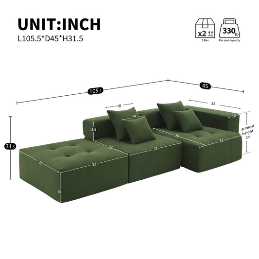105.5" Modular Sectional Sofa - L Shaped Wrinkle-Resistant Couch - Wide & Deep Seat Couches for Living Room & Bedroom & Gaming Room