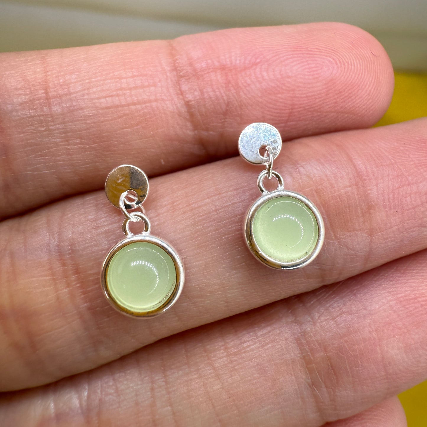 925 Sterling Silver Earrings Round 6mm Green Natural Cat Eye Gemstone Dainty Drop Women Jewelry Gift for Her, Sister