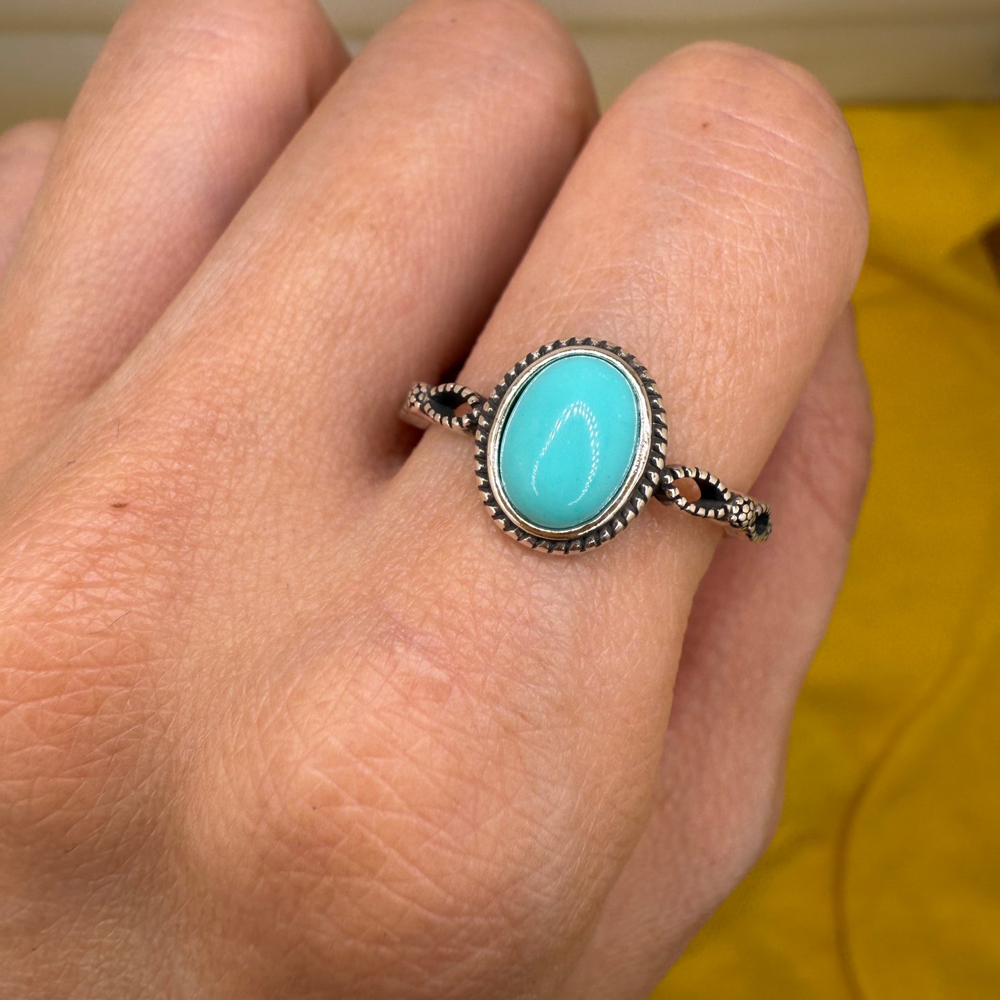 925 Sterling Silver Ring Oval 8x6mm Blue Natural Turquoise Gemstone Boho Women Cute Jewelry Gift for Her, Sister