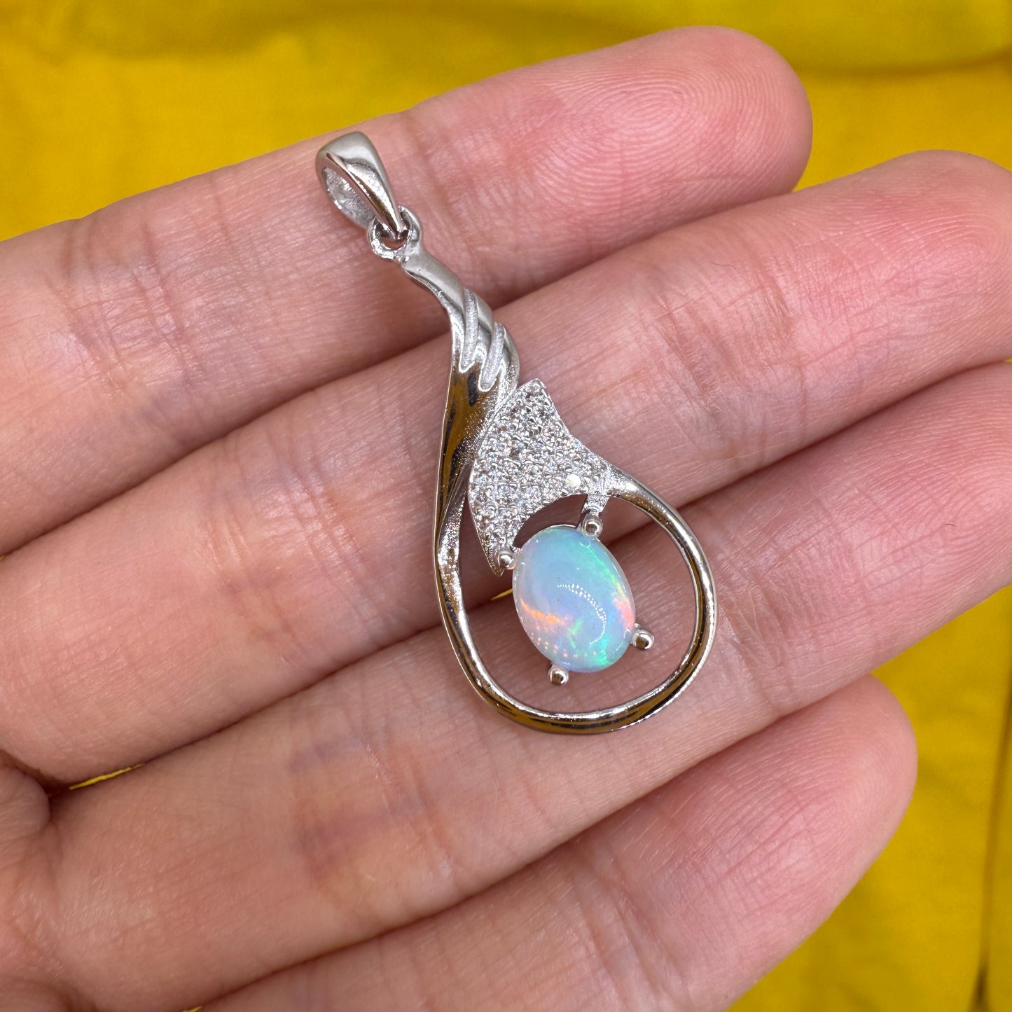 925 Sterling Silver Pendant 7x5mm Oval Natural Opal Gemstone Zircon Teardrop Women Bridal Jewelry Gift for Her, Mother, Sister