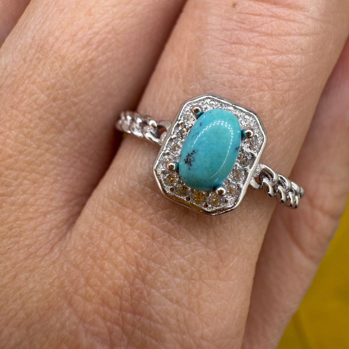 925 Sterling Silver Ring 5x3mm Blue Square Natural Turquoise Gemstone Zircon Women Bridal Jewelry Gift