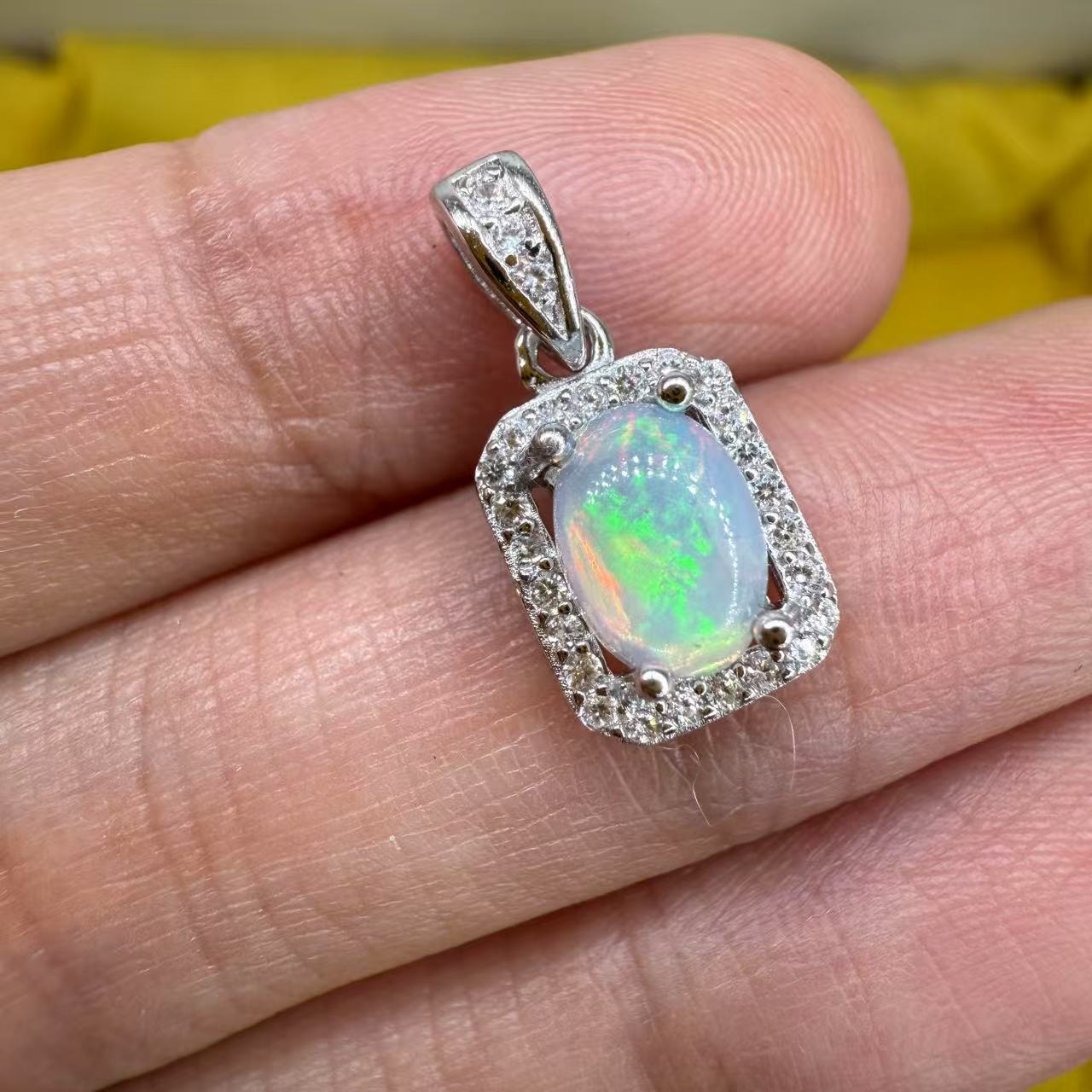 925 Sterling Silver Pendant 7x5mm Oval Natural Opal Gemstone Zircon Bridal Women Jewelry Gift