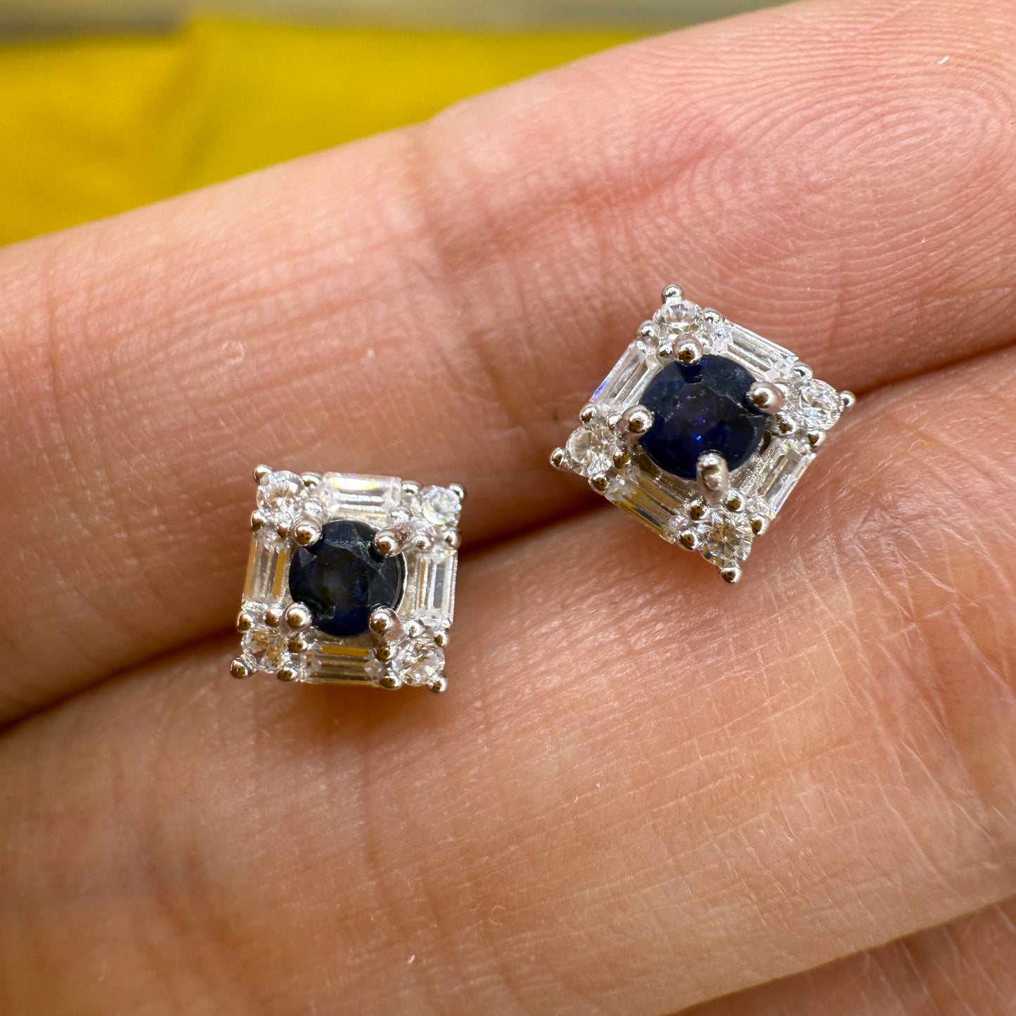 925 Sterling Silver Earrings Cube Stud 3mm Blue Natural Sapphire Gemstone Zircon Women Bridal Engagement Jewelry Gift for Her, Sister, Christmas