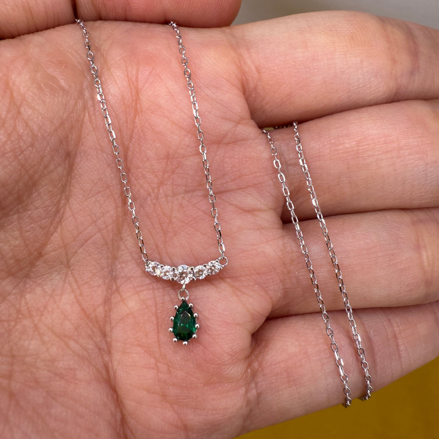 925 Sterling Silver Necklace 5x3mm Green Natural Emerald Gemstone Zircon Teardrop Women Jewelry Gift