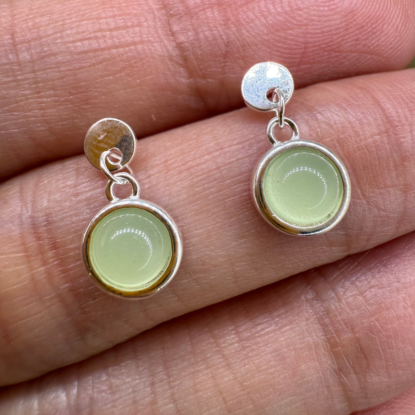 925 Sterling Silver Earrings Round 6mm Green Natural Cat Eye Gemstone Dainty Drop Women Jewelry Gift for Her, Sister