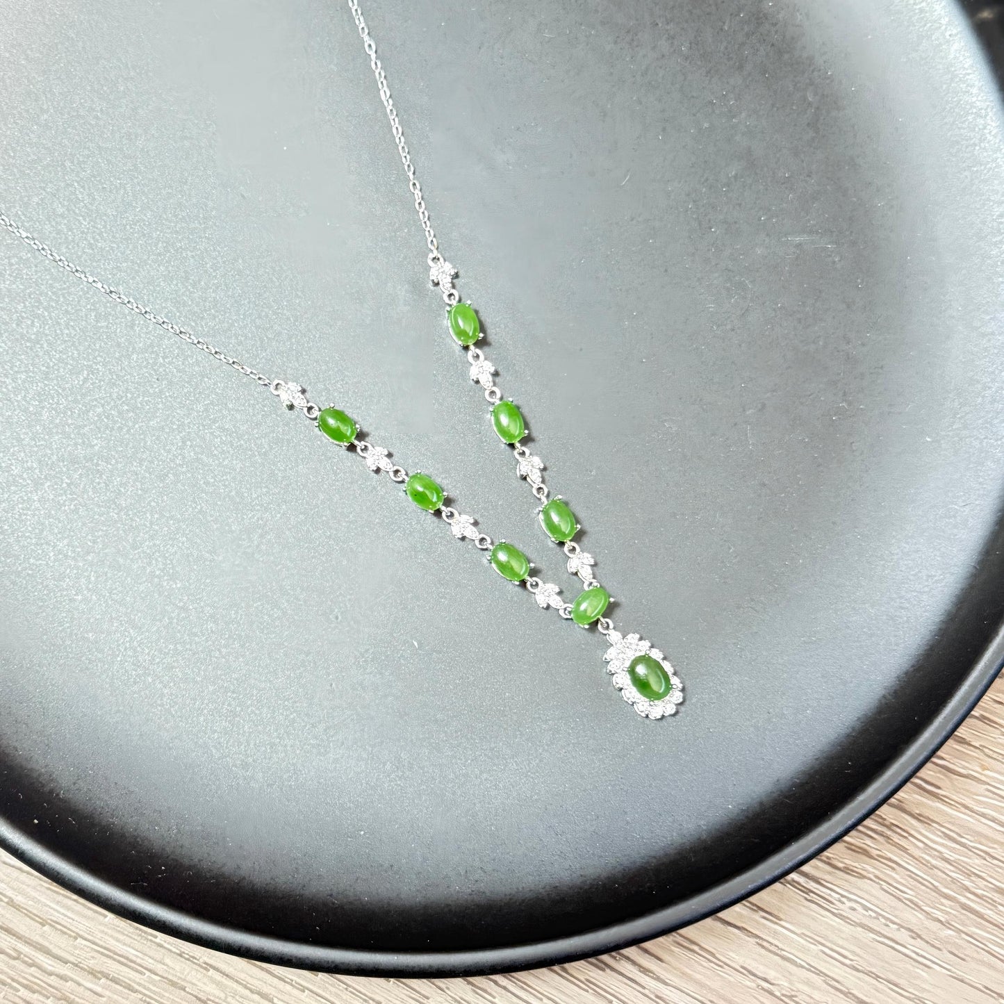 925 Sterling Silver Necklace 6x4mm Green Natural Emerald Gemstone Beaded Pendant Women Jewelry Gift