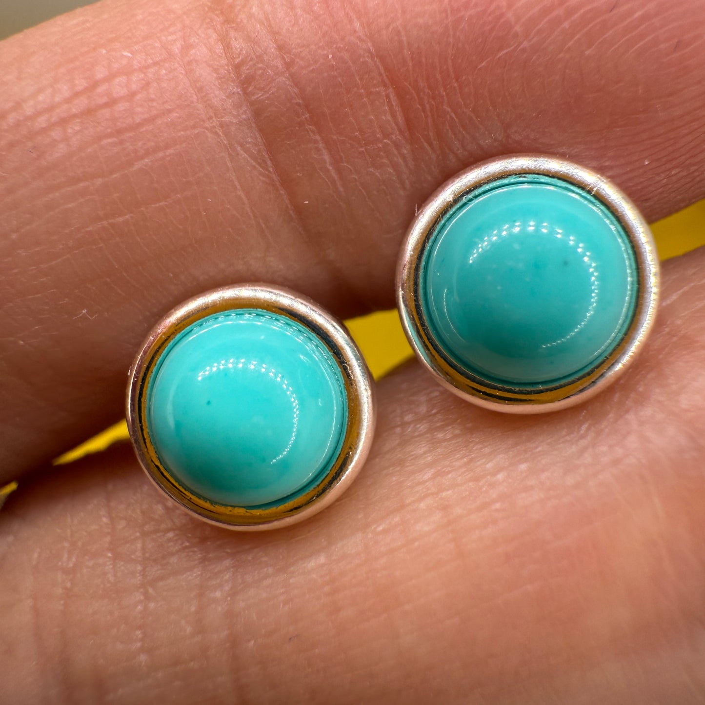 925 Sterling Silver Earrings Round 6mm Natural Blue Turquoise Gemstone Stud Dainty Jewelry Gift for Her, Sister, Christmas