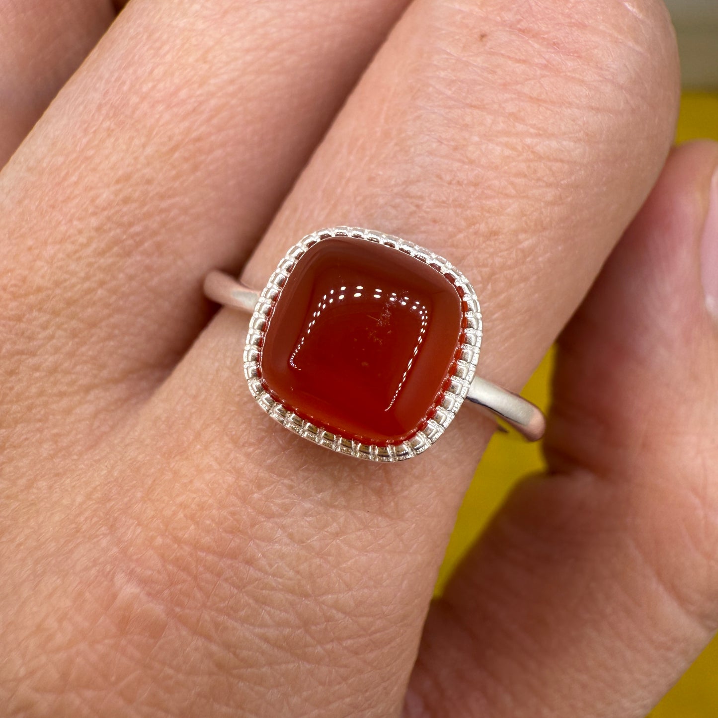 925 Sterling Silver Ring 8mm Square Red Natural Agate Gemstone Women Bridal Jewelry Cute Gift for Her