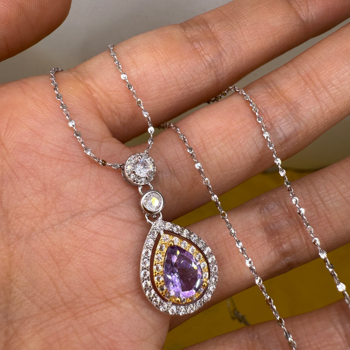 925 Sterling Silver Necklace 8x5mm Purple Natural Amethys Gemstone Zircon Teardrop Women Jewelry Gift