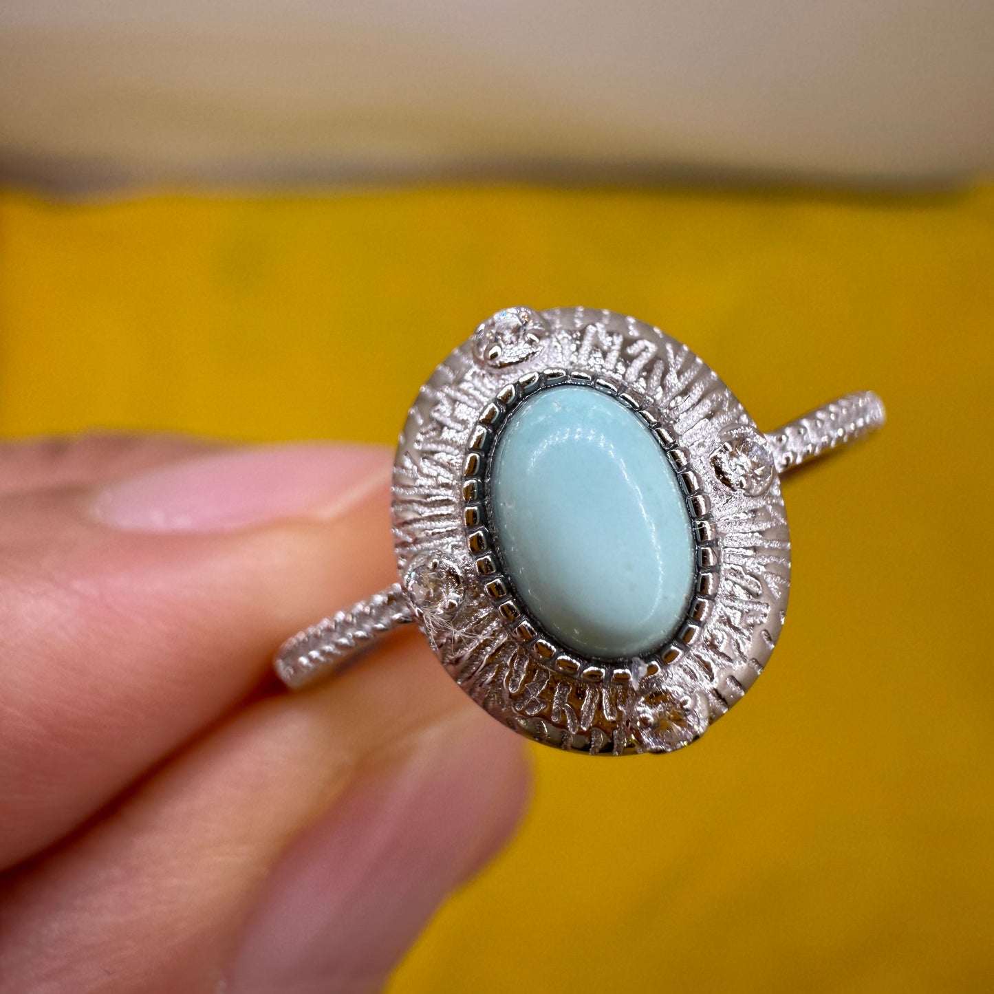 925 Sterling Silver Ring 7x5mm Blue Natural Turquoise Gemstone Zircon Jewelry Bridal Women Gift