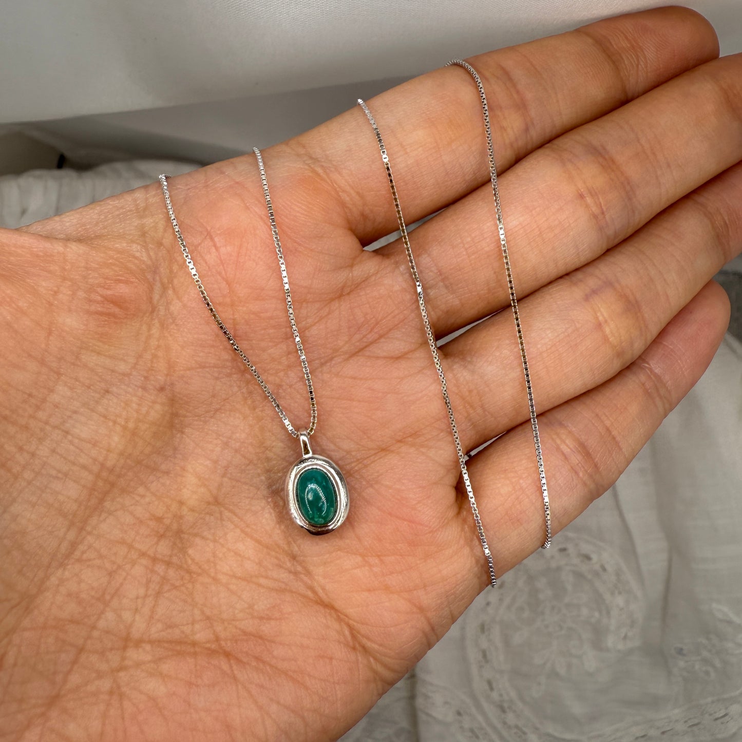 925 Sterling Silver Necklace 6x4mm Oval Blue Natural Turquoise Gemstone Cute Pendant Bridal Women Jewelry Gift