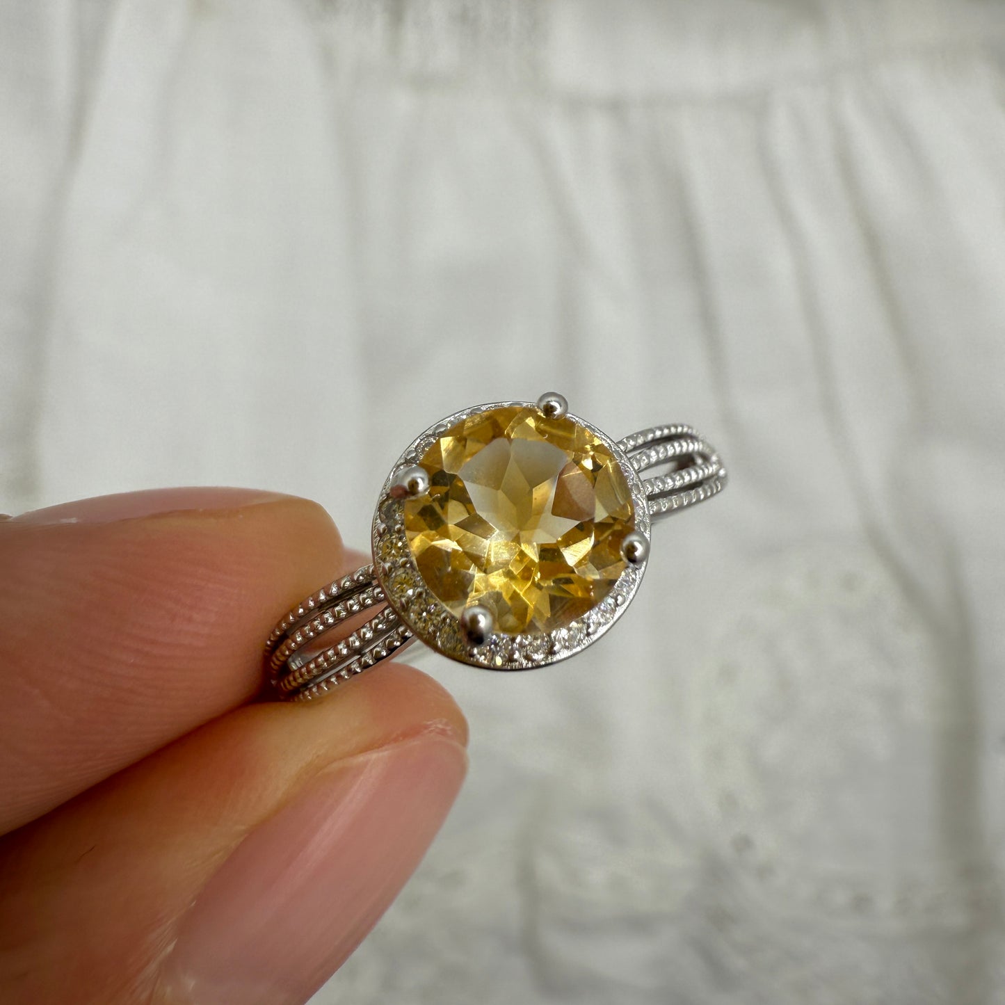 925 Sterling Silver Ring 7mm Yellow Round Natural Citrine Gemstone Zircon Women Bridal Jewelry Gift