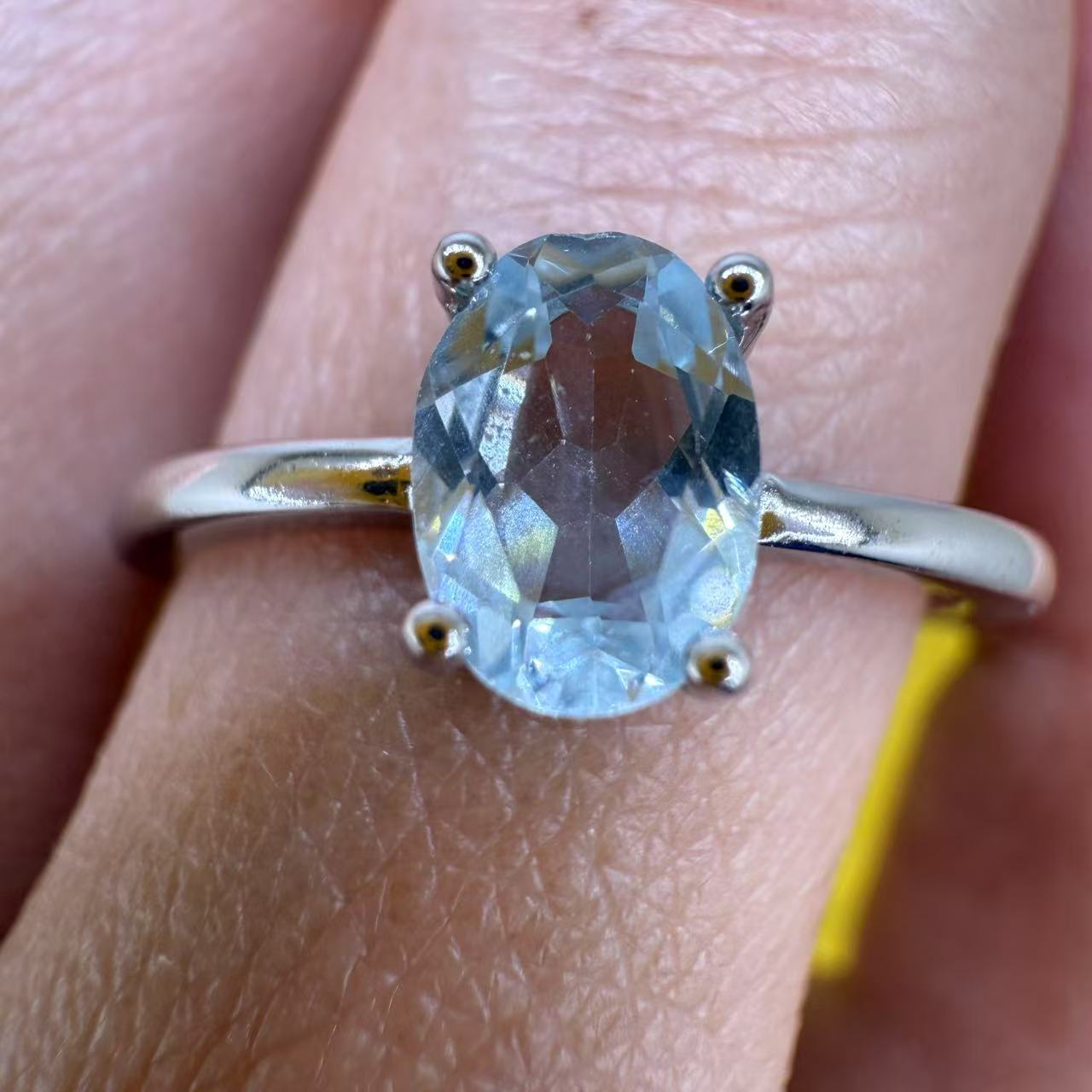 925 Sterling Silver Ring Oval 7x5mm Natural Blue Topaz Gemstone Fine Cut Women Bridal Jewelry Gift for Her, Sister