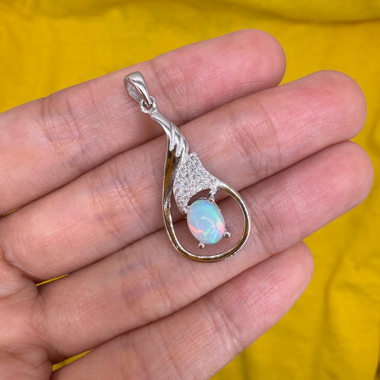925 Sterling Silver Pendant 7x5mm Oval Natural Opal Gemstone Zircon Teardrop Women Bridal Jewelry Gift for Her, Mother, Sister
