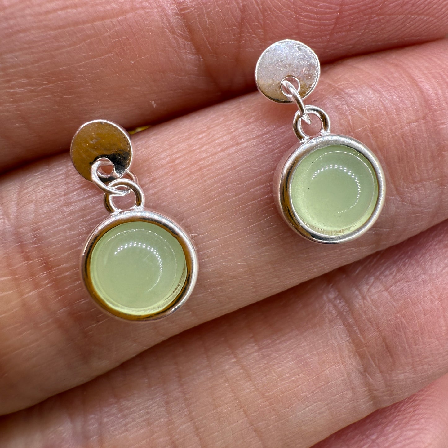 925 Sterling Silver Earrings Round 6mm Green Natural Cat Eye Gemstone Dainty Drop Women Jewelry Gift for Her, Sister