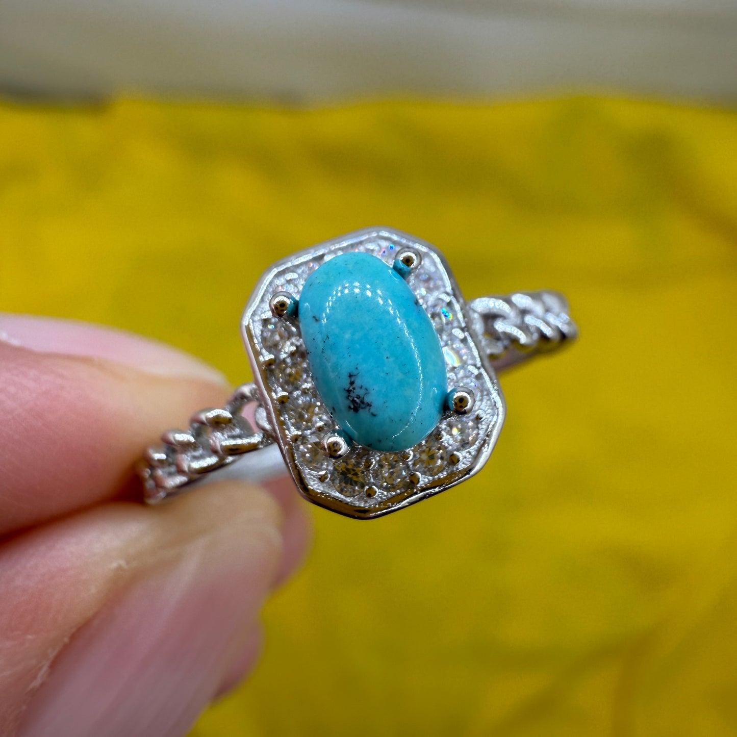 925 Sterling Silver Ring 5x3mm Blue Square Natural Turquoise Gemstone Zircon Women Bridal Jewelry Gift