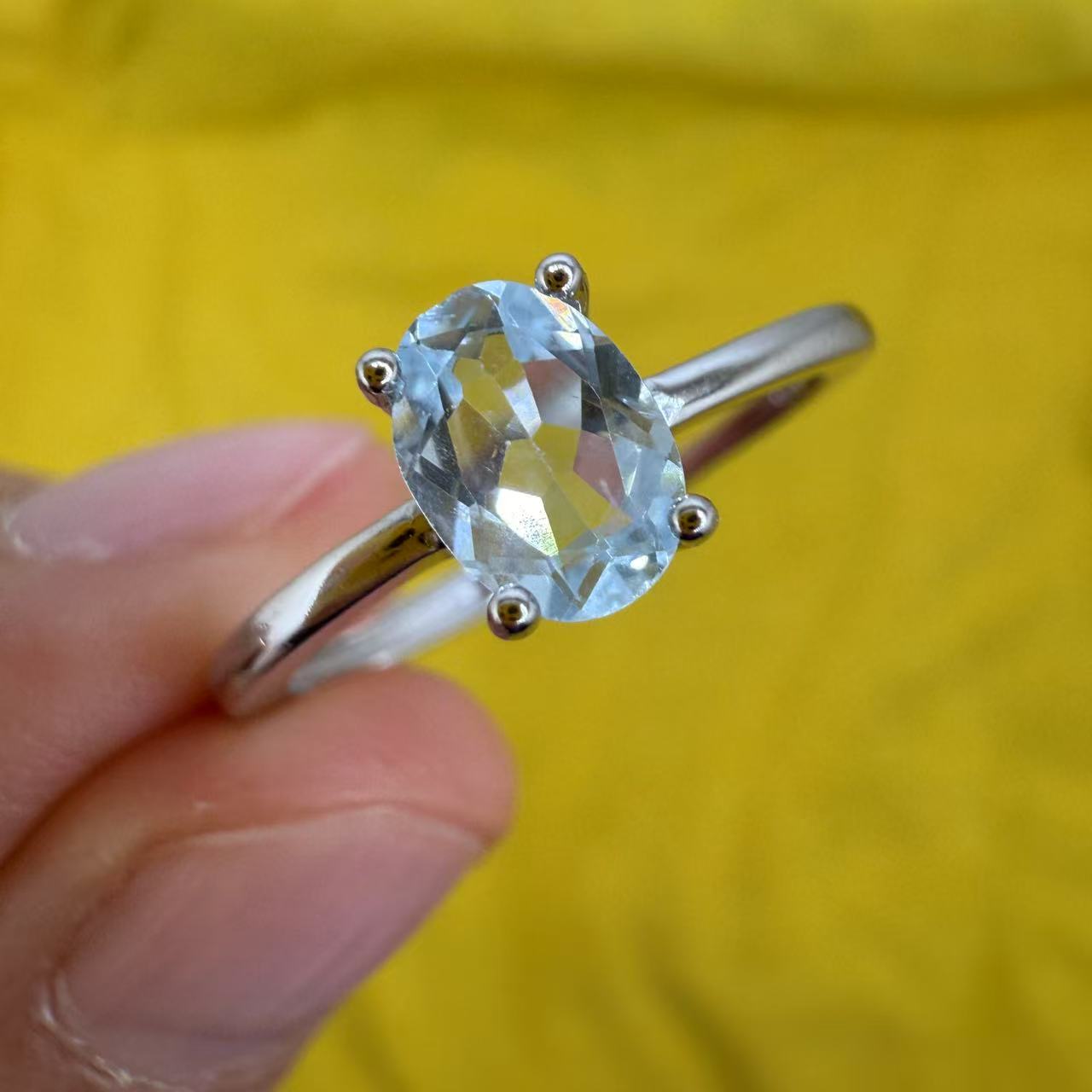 925 Sterling Silver Ring Oval 7x5mm Natural Blue Topaz Gemstone Fine Cut Women Bridal Jewelry Gift for Her, Sister