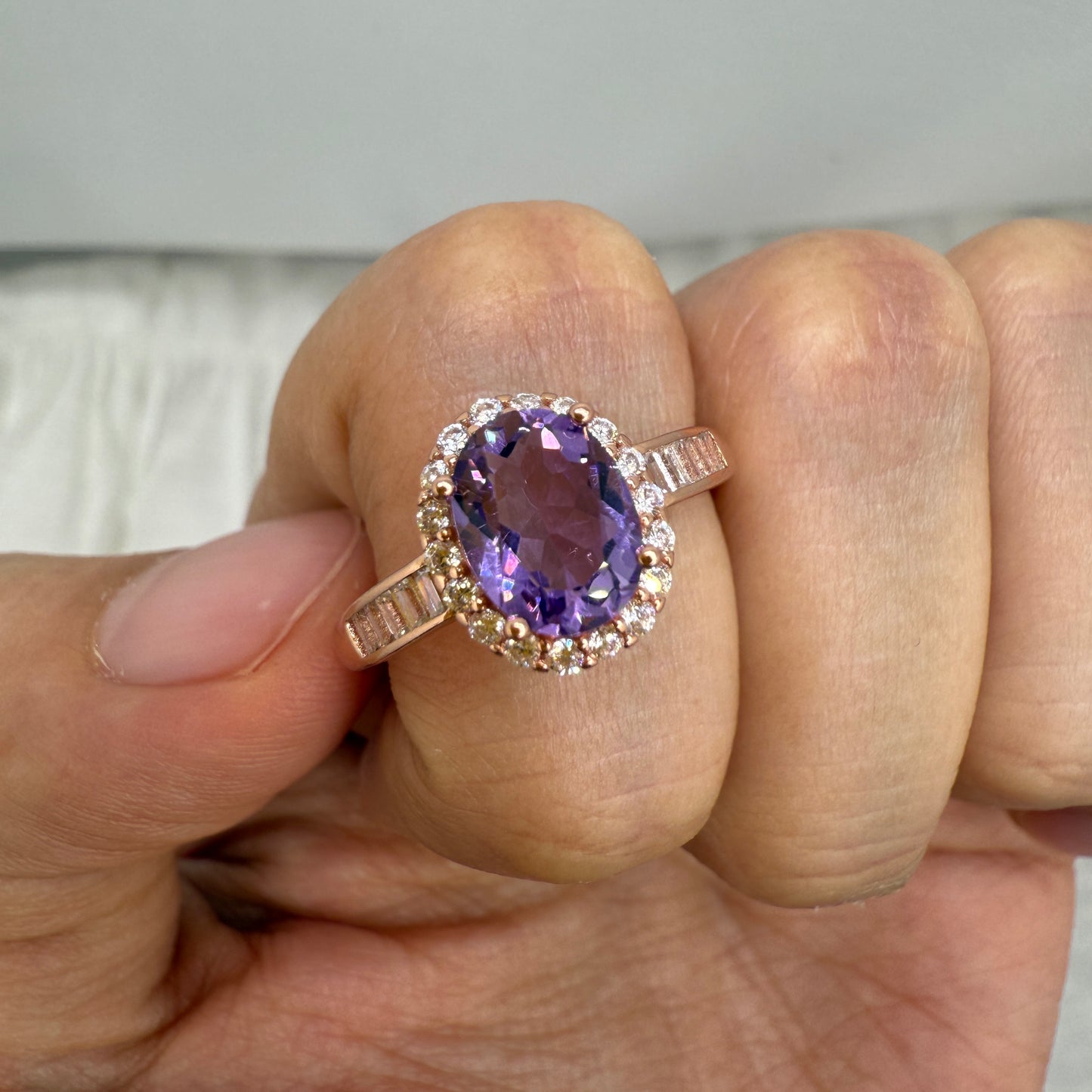 925 Sterling Silver Ring 9x6mm Purple Natural Amethyst Gemstone Zircon Women Bridal Jewelry Gift