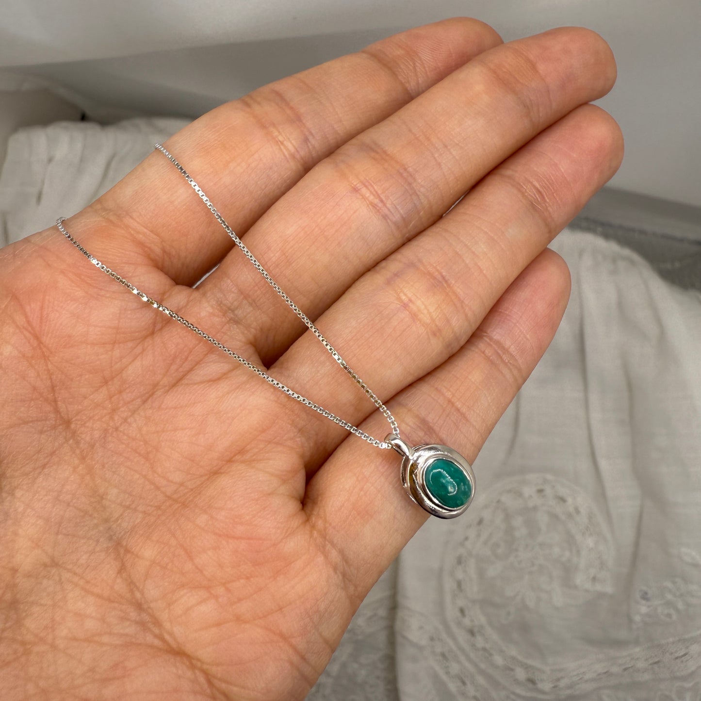 925 Sterling Silver Necklace 6x4mm Oval Blue Natural Turquoise Gemstone Cute Pendant Bridal Women Jewelry Gift