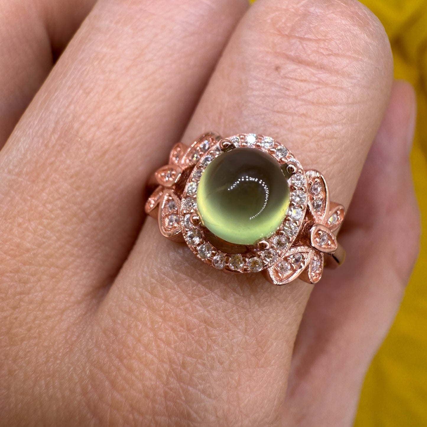 925 Sterling Silver Ring Oval 7x5mm Green Natural Prehnite Gemstone Zircon Butterfly Women Bridal Anniversay Jewelry Gift for Her