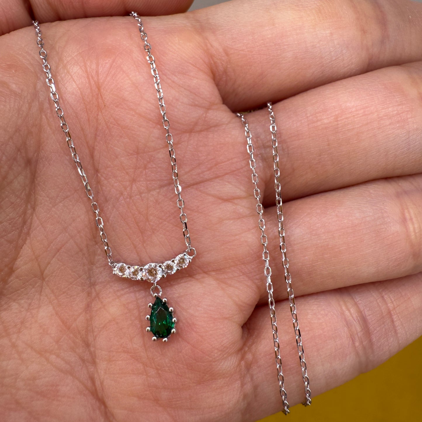 925 Sterling Silver Necklace 5x3mm Green Natural Emerald Gemstone Zircon Teardrop Women Jewelry Gift