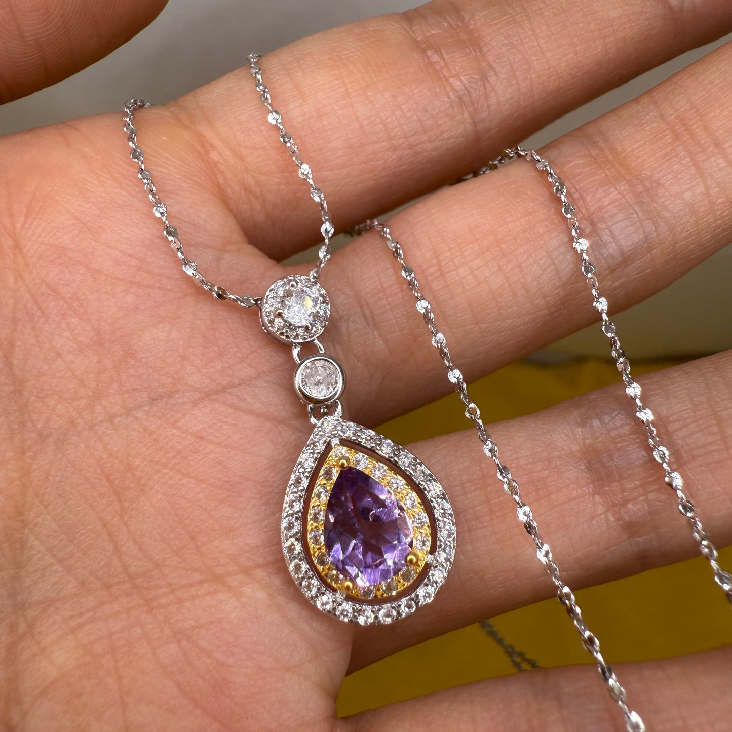 925 Sterling Silver Necklace 8x5mm Purple Natural Amethys Gemstone Zircon Teardrop Women Jewelry Gift
