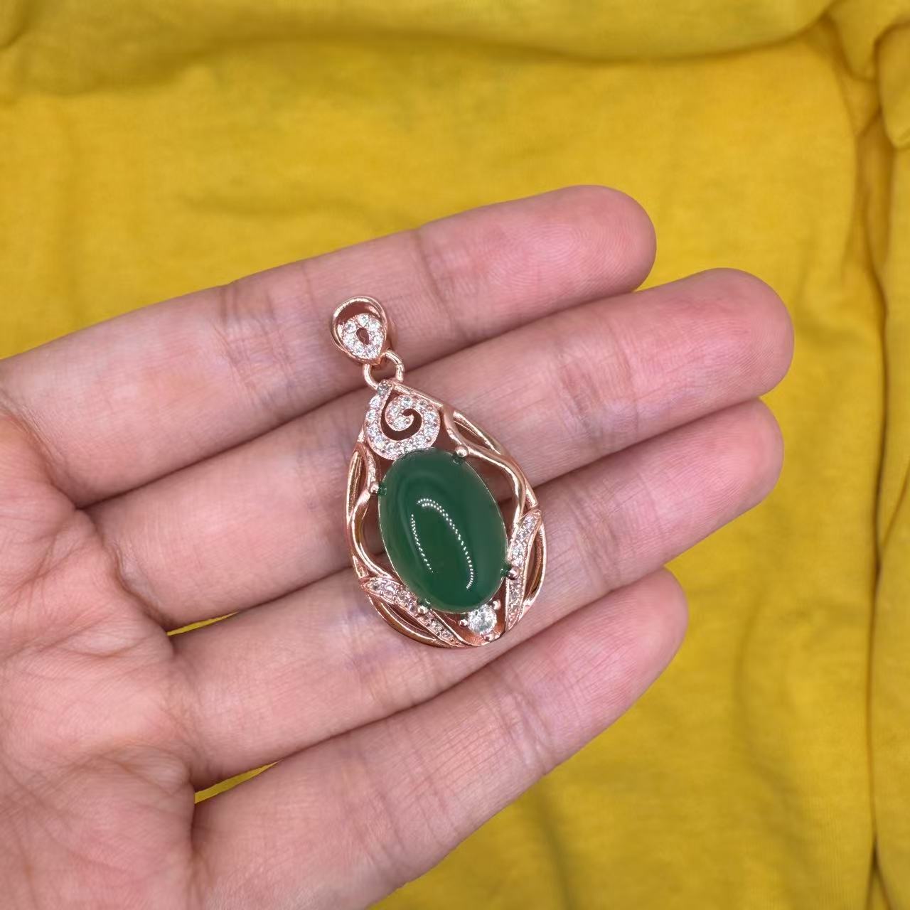 925 Sterling Silver Pendant 14x10mm Oval Green Natural Emerald Gemstone Zircon Women Bridal Jewelry Gift for Her, Sister