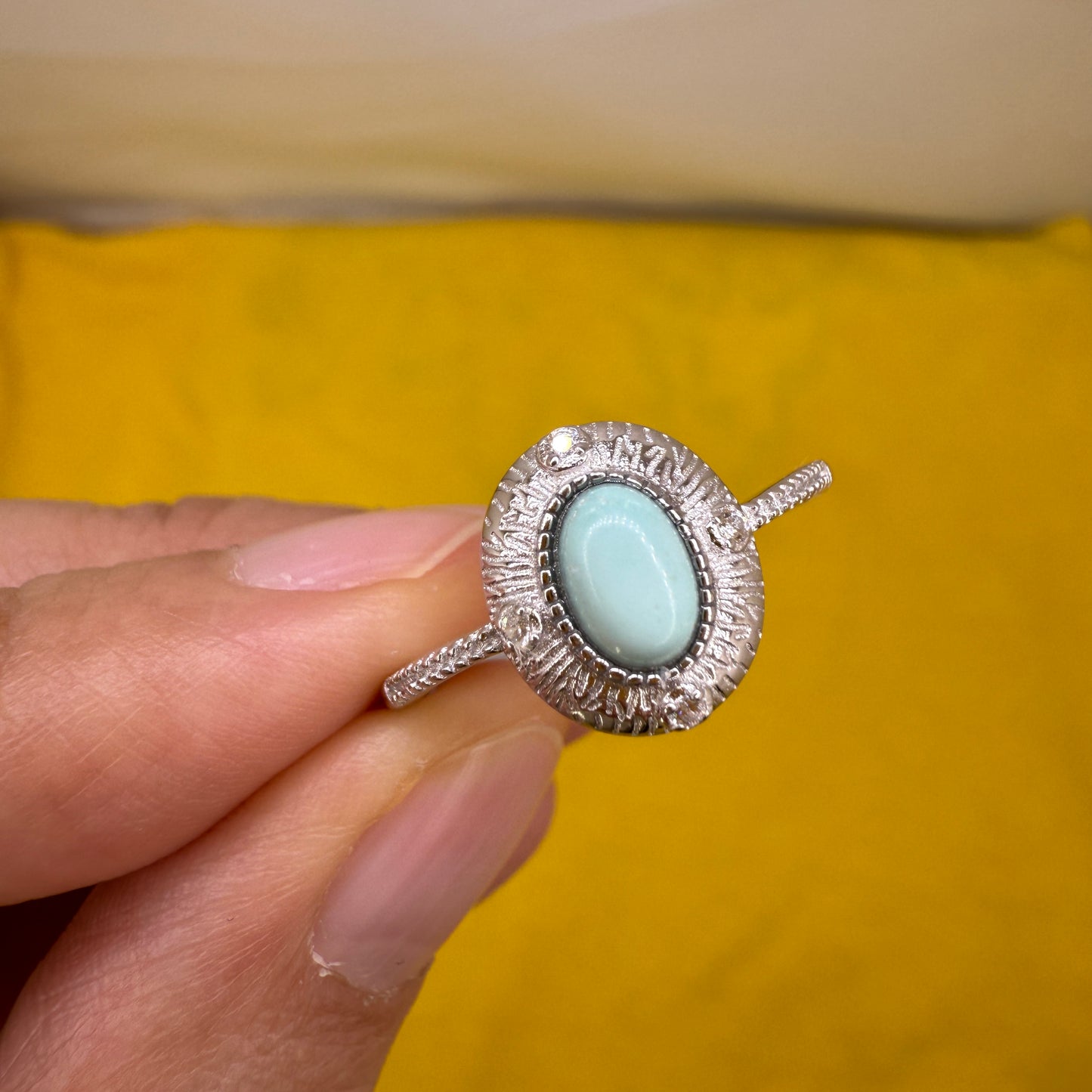 925 Sterling Silver Ring 7x5mm Blue Natural Turquoise Gemstone Zircon Jewelry Bridal Women Gift