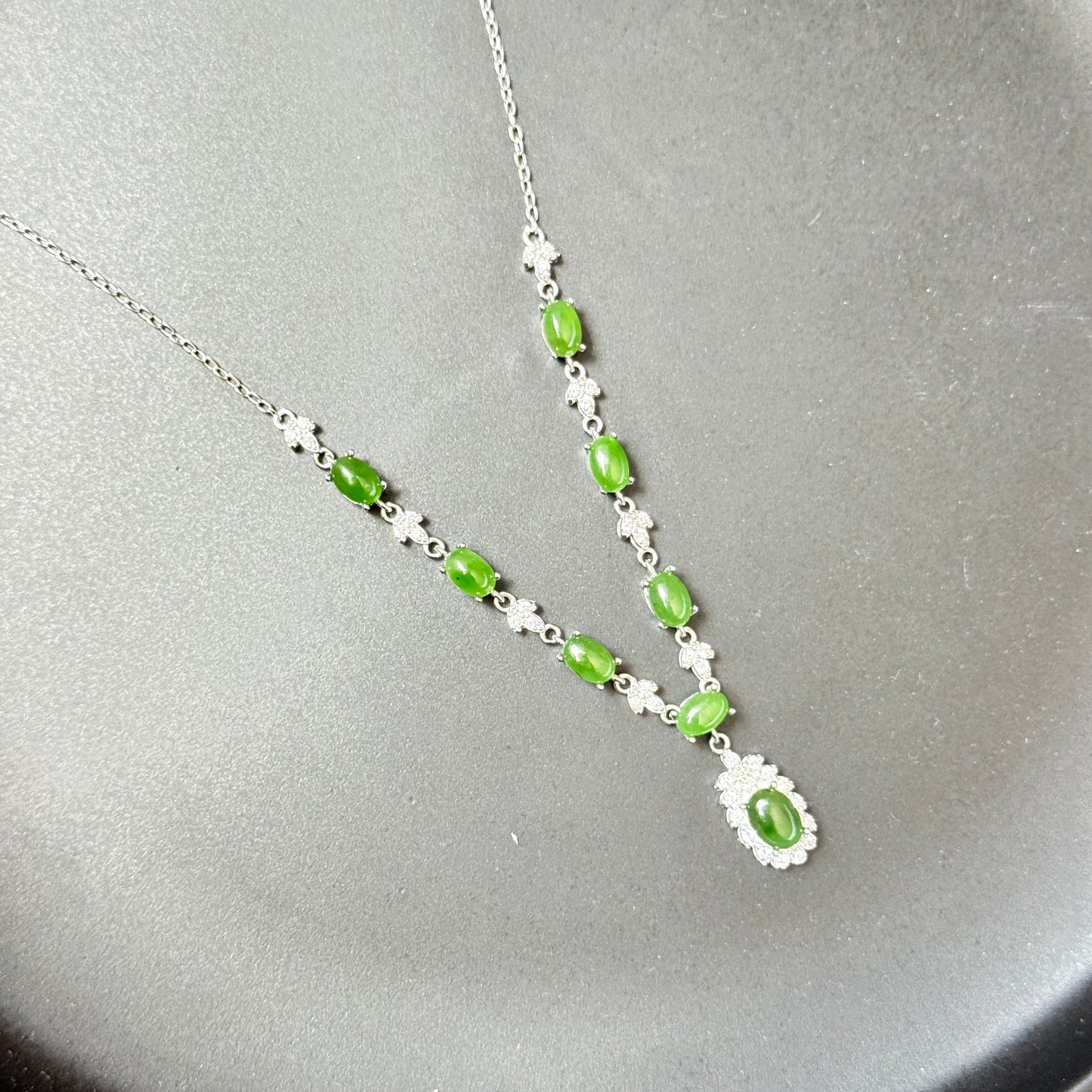 925 Sterling Silver Necklace 6x4mm Green Natural Emerald Gemstone Beaded Pendant Women Jewelry Gift