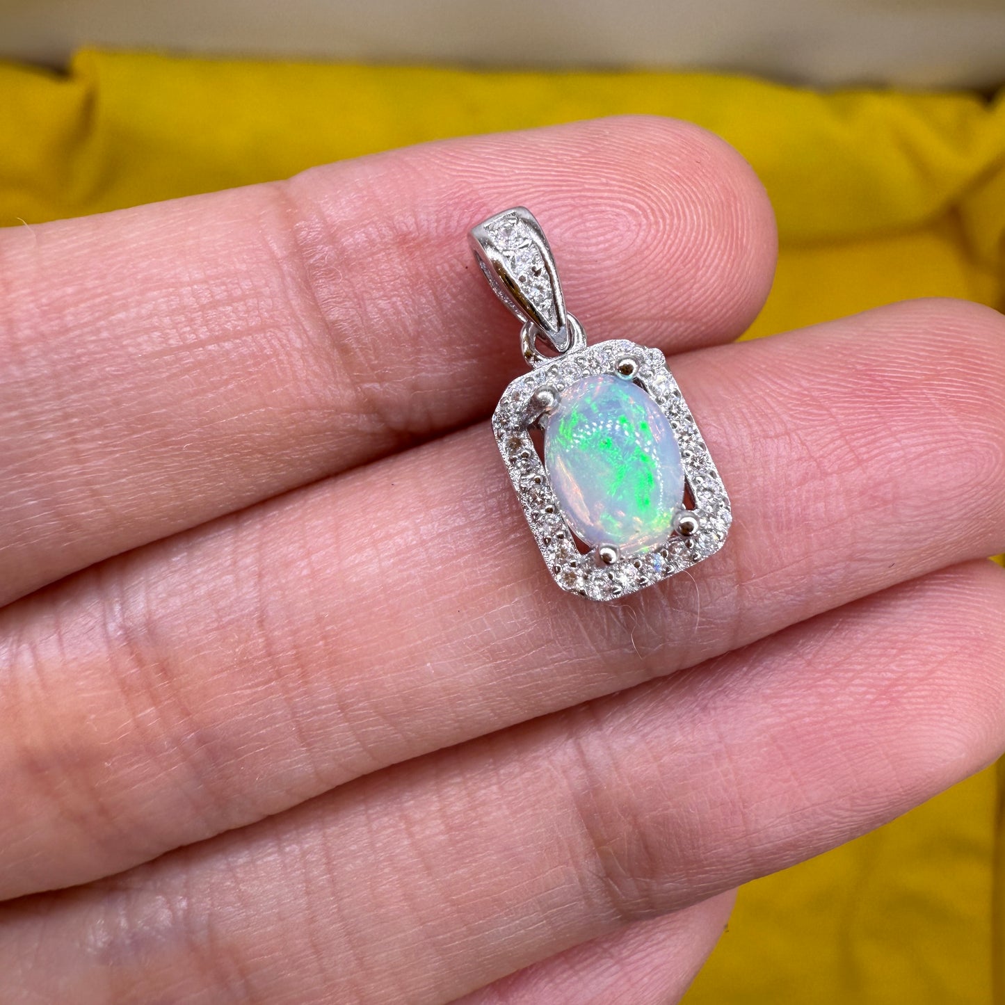 925 Sterling Silver Pendant 7x5mm Oval Natural Opal Gemstone Zircon Bridal Women Jewelry Gift