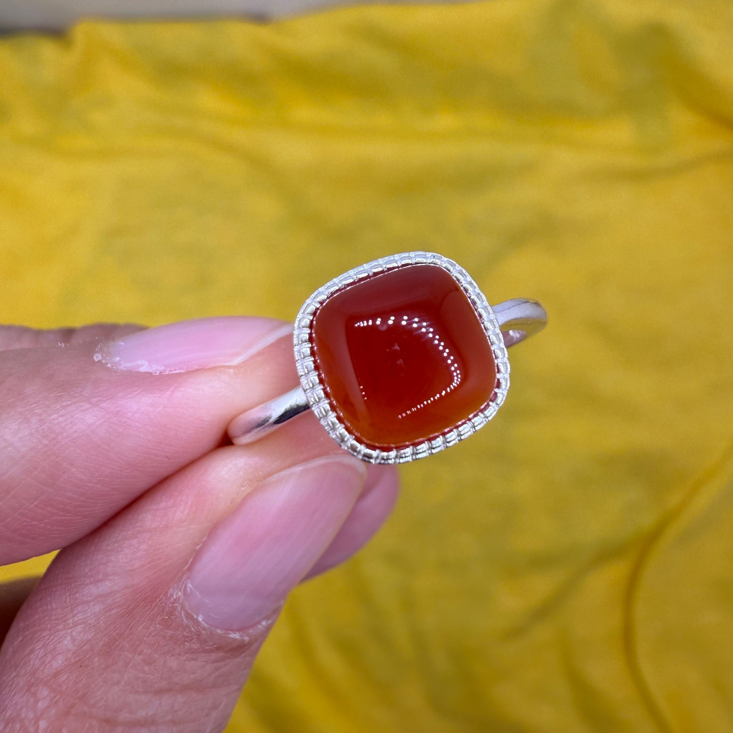 925 Sterling Silver Ring 8mm Square Red Natural Agate Gemstone Women Bridal Jewelry Cute Gift for Her