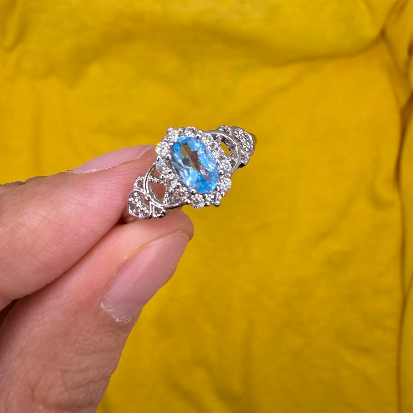 925 Sterling Silver Ring Oval 6x4mm Natural Blue Topaz Gemstone Zircon Women Bridal Engagement Jewelry Gift for Her