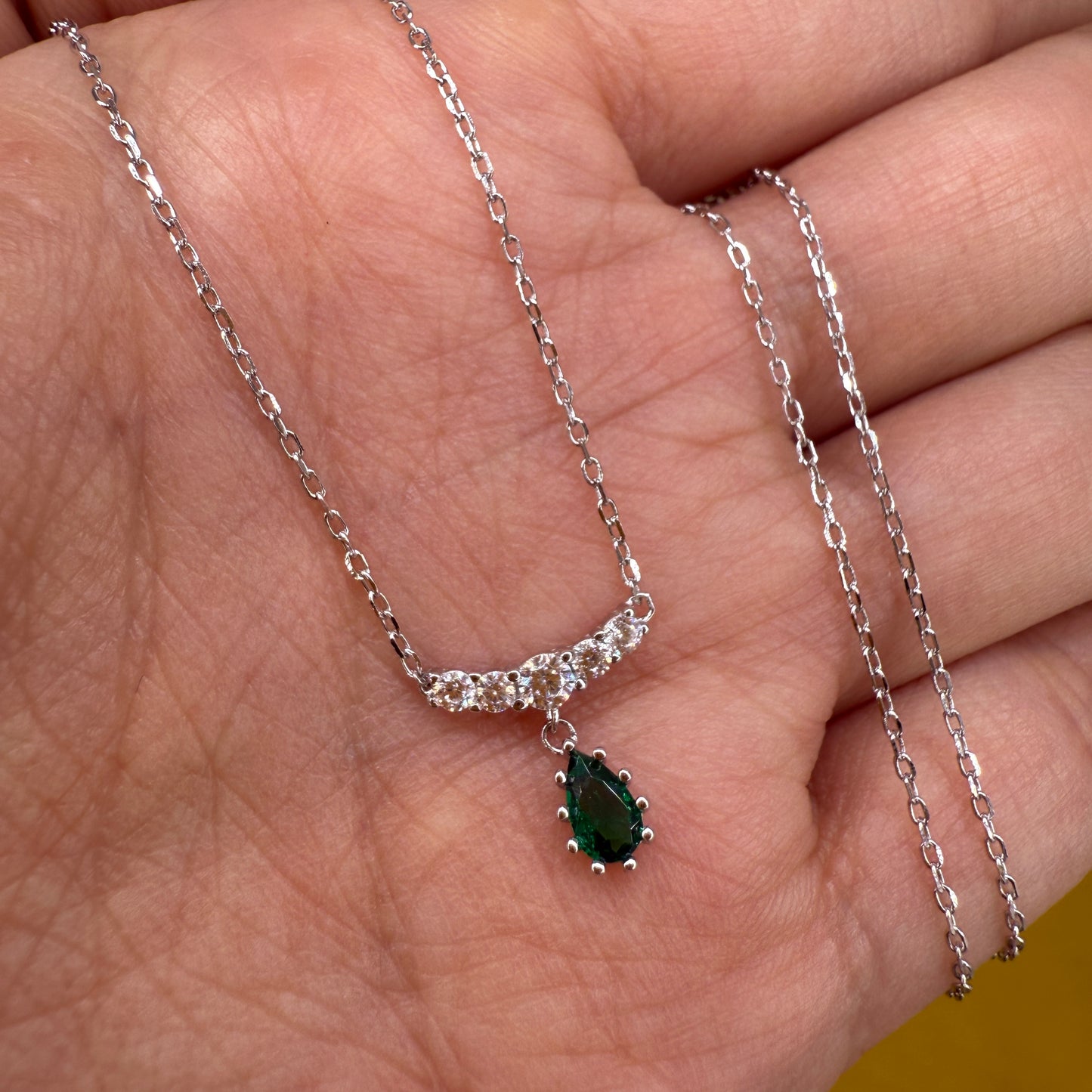 925 Sterling Silver Necklace 5x3mm Green Natural Emerald Gemstone Zircon Teardrop Women Jewelry Gift
