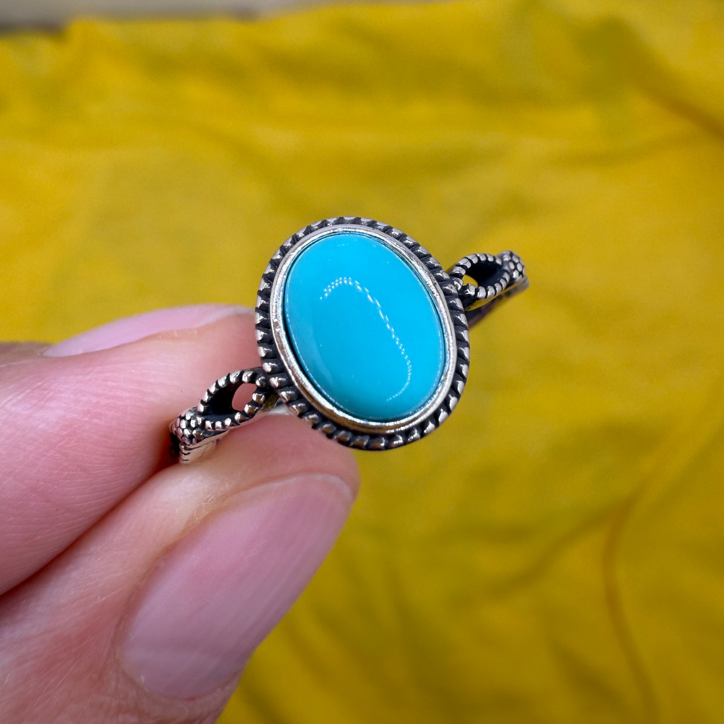 925 Sterling Silver Ring Oval 8x6mm Blue Natural Turquoise Gemstone Boho Women Cute Jewelry Gift for Her, Sister