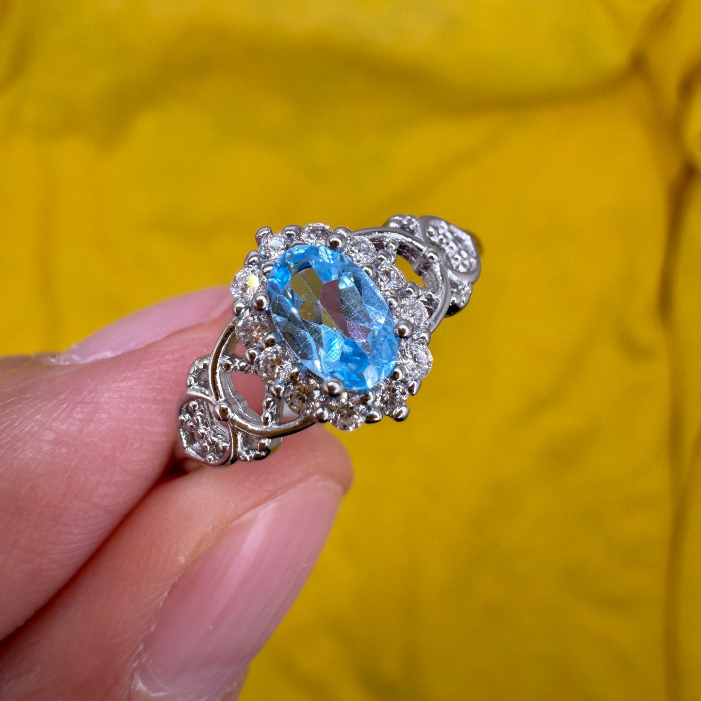 925 Sterling Silver Ring Oval 6x4mm Natural Blue Topaz Gemstone Zircon Women Bridal Engagement Jewelry Gift for Her