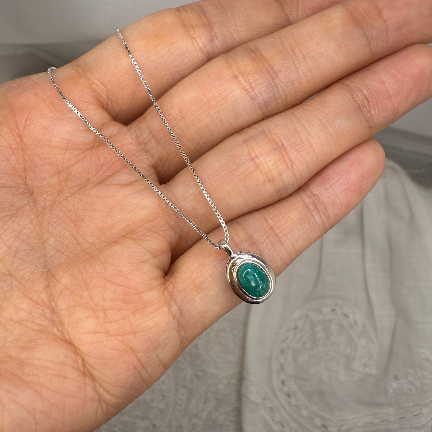 925 Sterling Silver Necklace 6x4mm Oval Blue Natural Turquoise Gemstone Cute Pendant Bridal Women Jewelry Gift