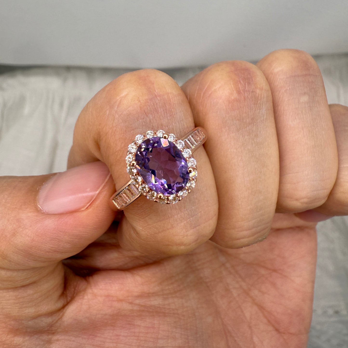 925 Sterling Silver Ring 9x6mm Purple Natural Amethyst Gemstone Zircon Women Bridal Jewelry Gift