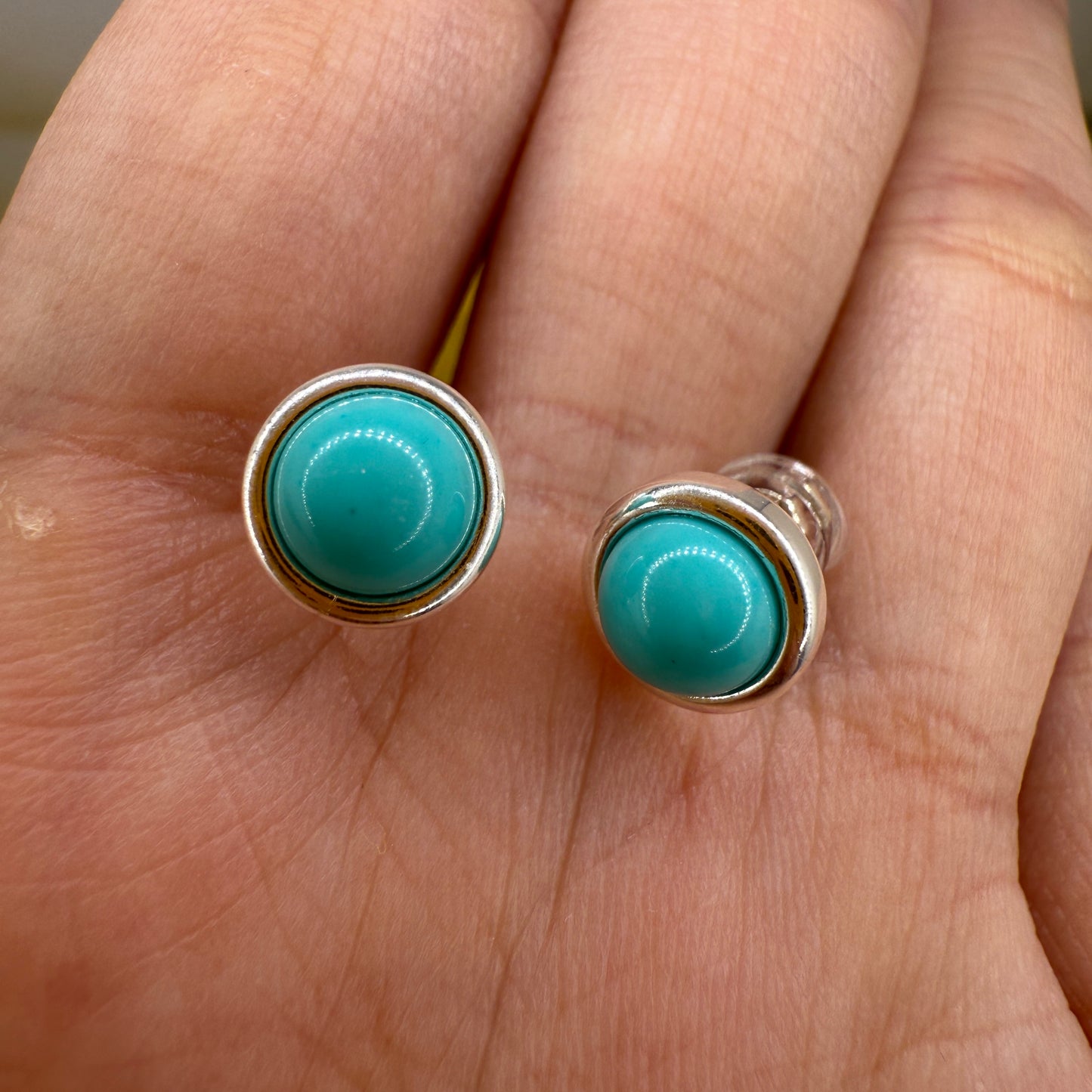 925 Sterling Silver Earrings Round 6mm Natural Blue Turquoise Gemstone Stud Dainty Jewelry Gift for Her, Sister, Christmas