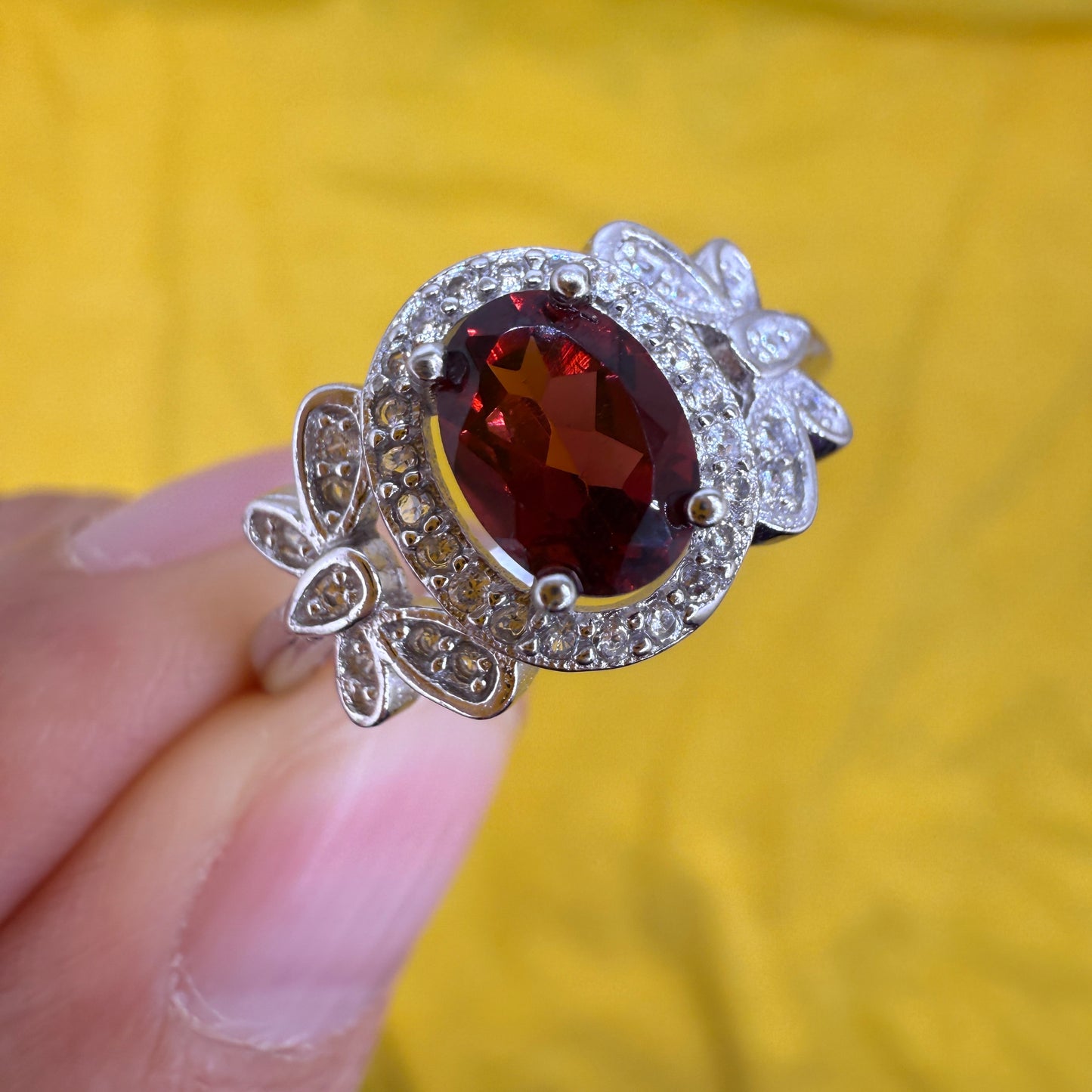 925 Sterling Silver Ring Oval 7x5mm Red Natural Rhodolite Garnet Gemstone Zircon Butterfly Women Bridal Jewelry Gift for Her, Mother