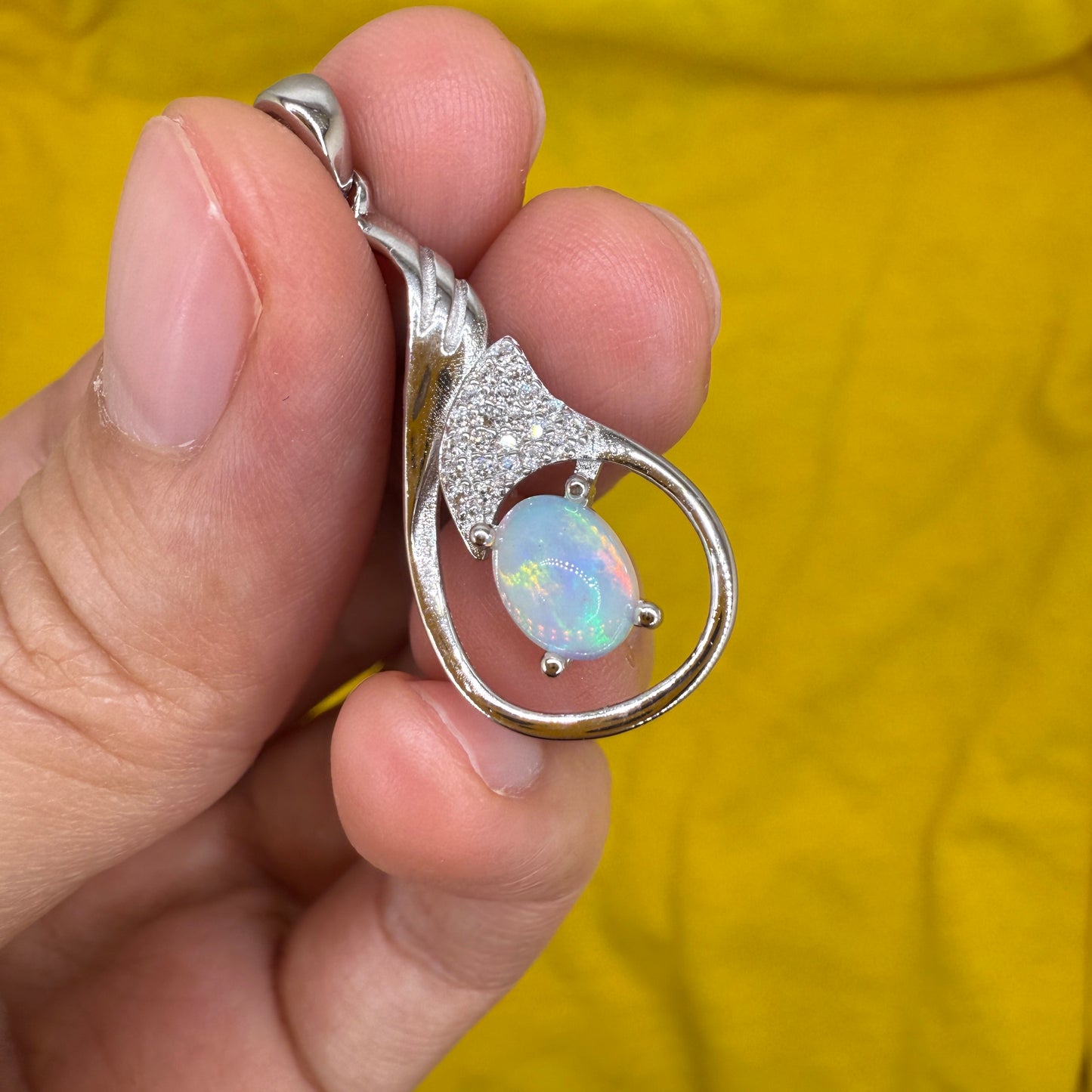 925 Sterling Silver Pendant 7x5mm Oval Natural Opal Gemstone Zircon Teardrop Women Bridal Jewelry Gift for Her, Mother, Sister