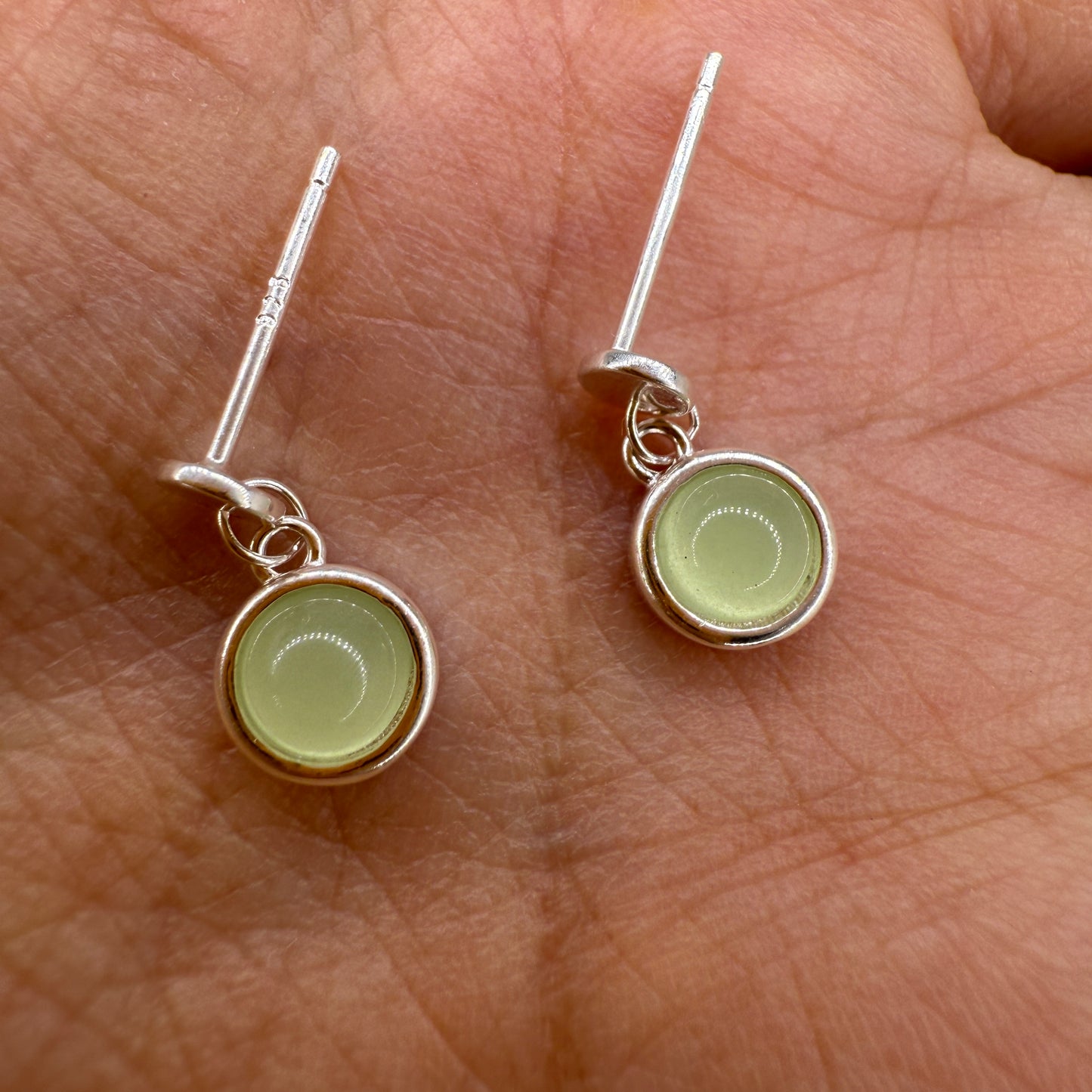 925 Sterling Silver Earrings Round 6mm Green Natural Cat Eye Gemstone Dainty Drop Women Jewelry Gift for Her, Sister