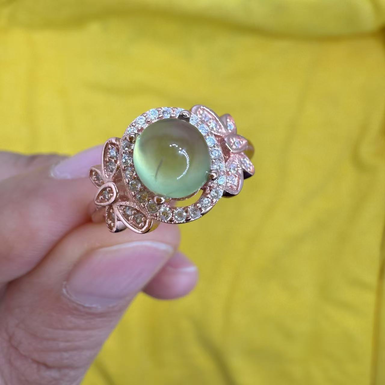 925 Sterling Silver Ring Oval 7x5mm Green Natural Prehnite Gemstone Zircon Butterfly Women Bridal Anniversay Jewelry Gift for Her